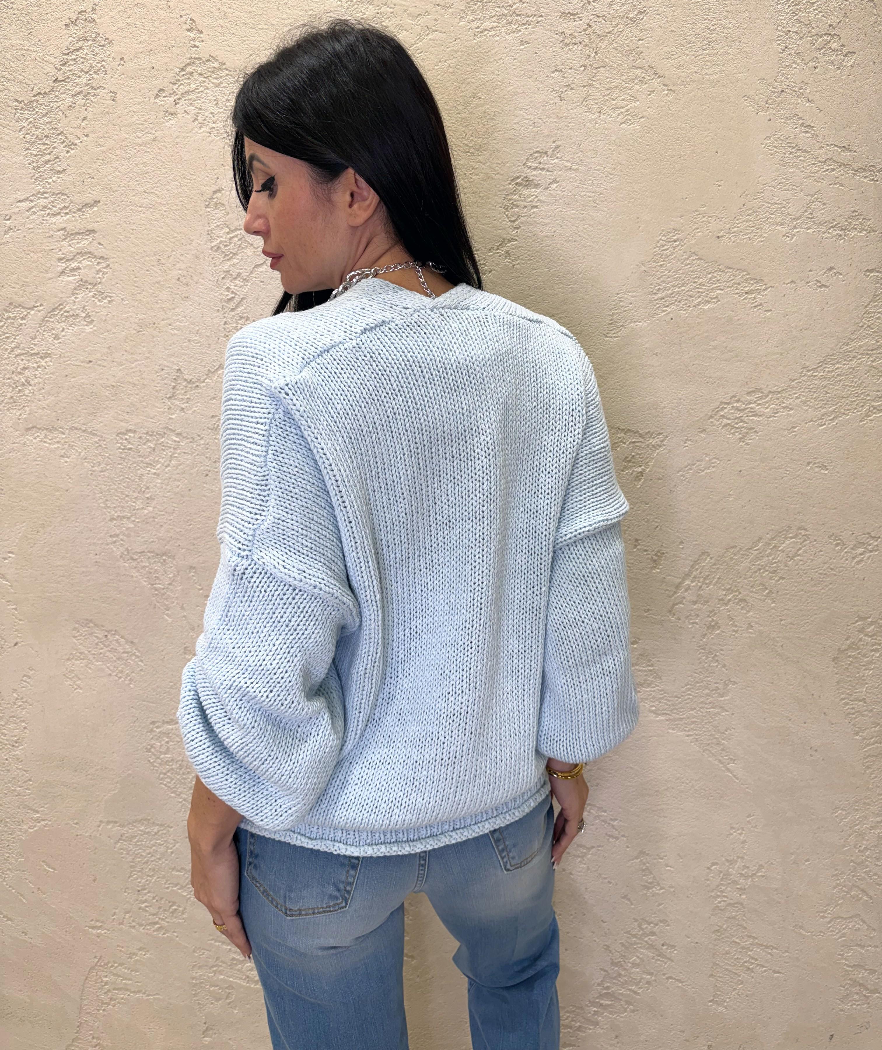 cardigan in maglia con bottoni 3AB3015 CELESTE VICOLO