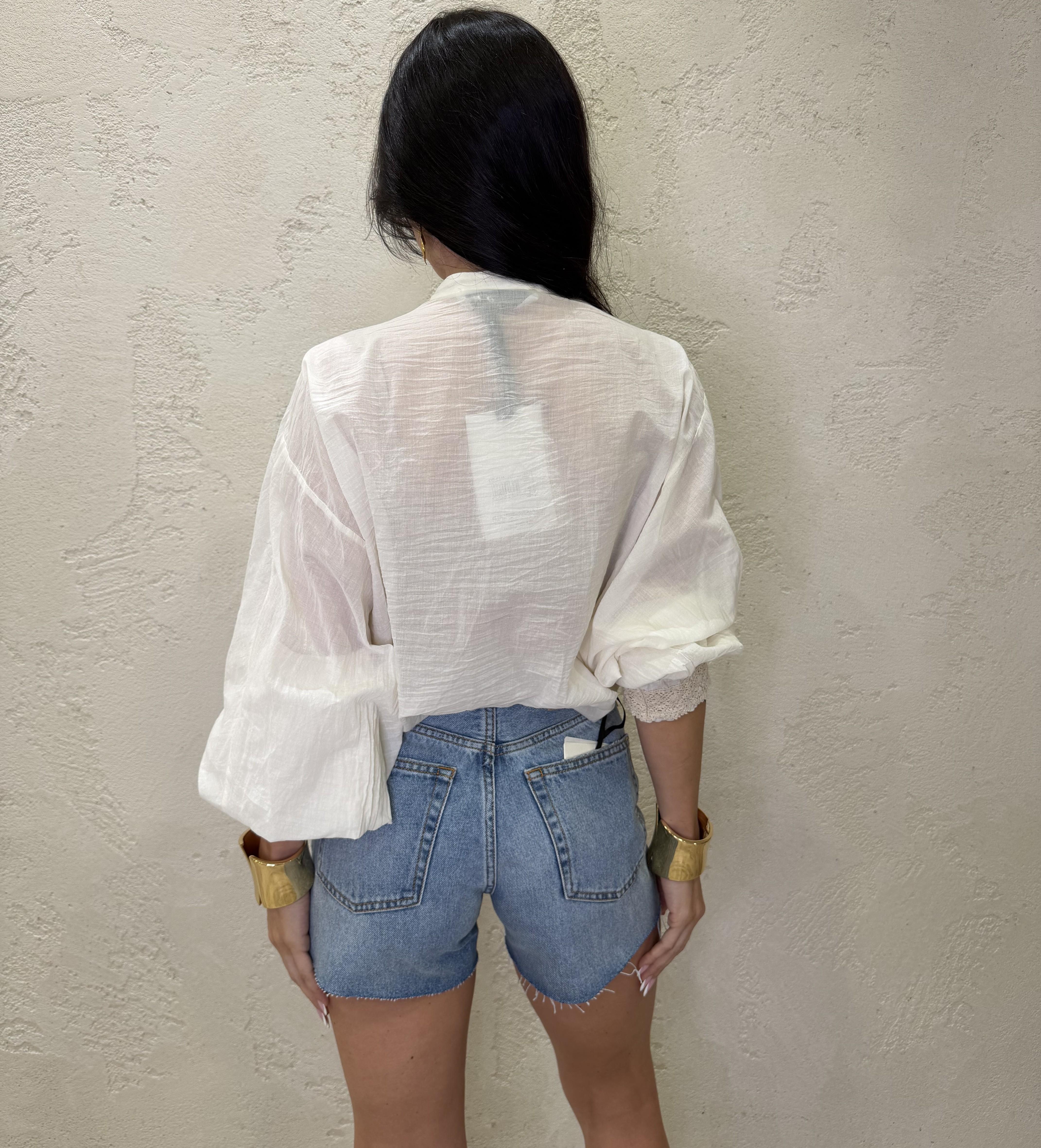 camicia con collo alla coreana e inserti crochet CVS-Q144 BURRO HAVEONE