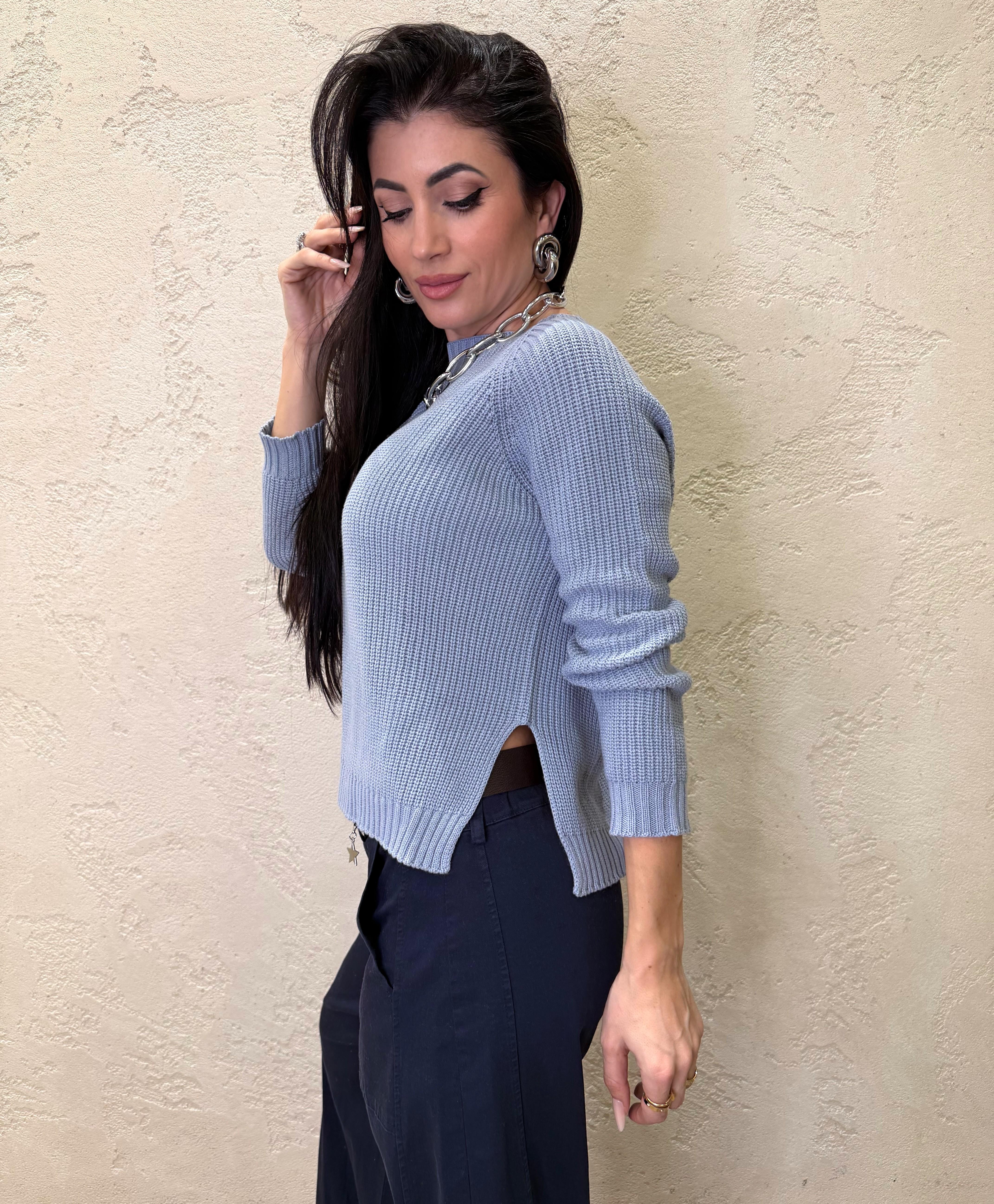 pull in maglia punto pannocchia 61041 CELESTE SUSY MIX