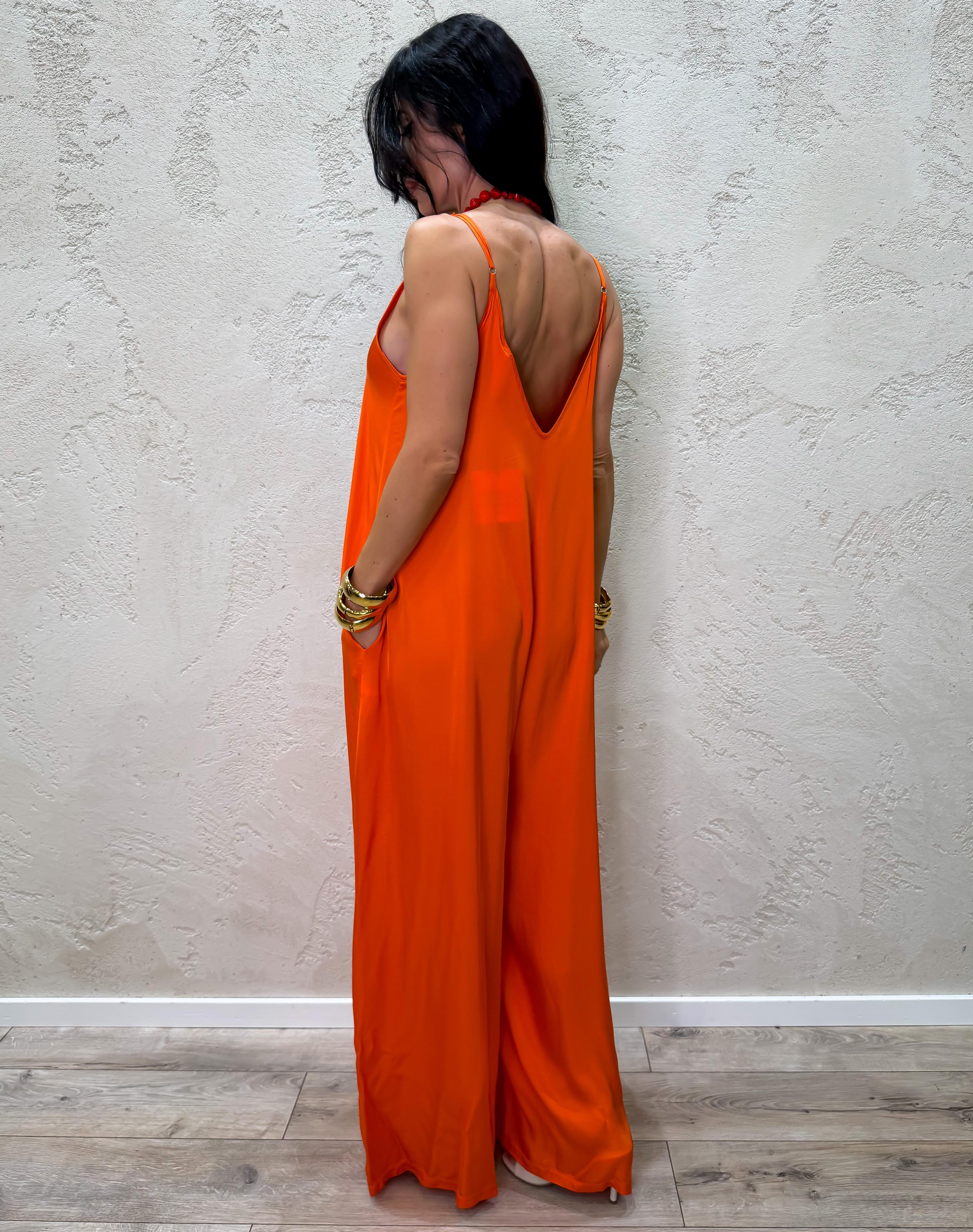 maxi tuta in 100% viscosa F911D05QPE26 PAPAYA TENSIONE IN