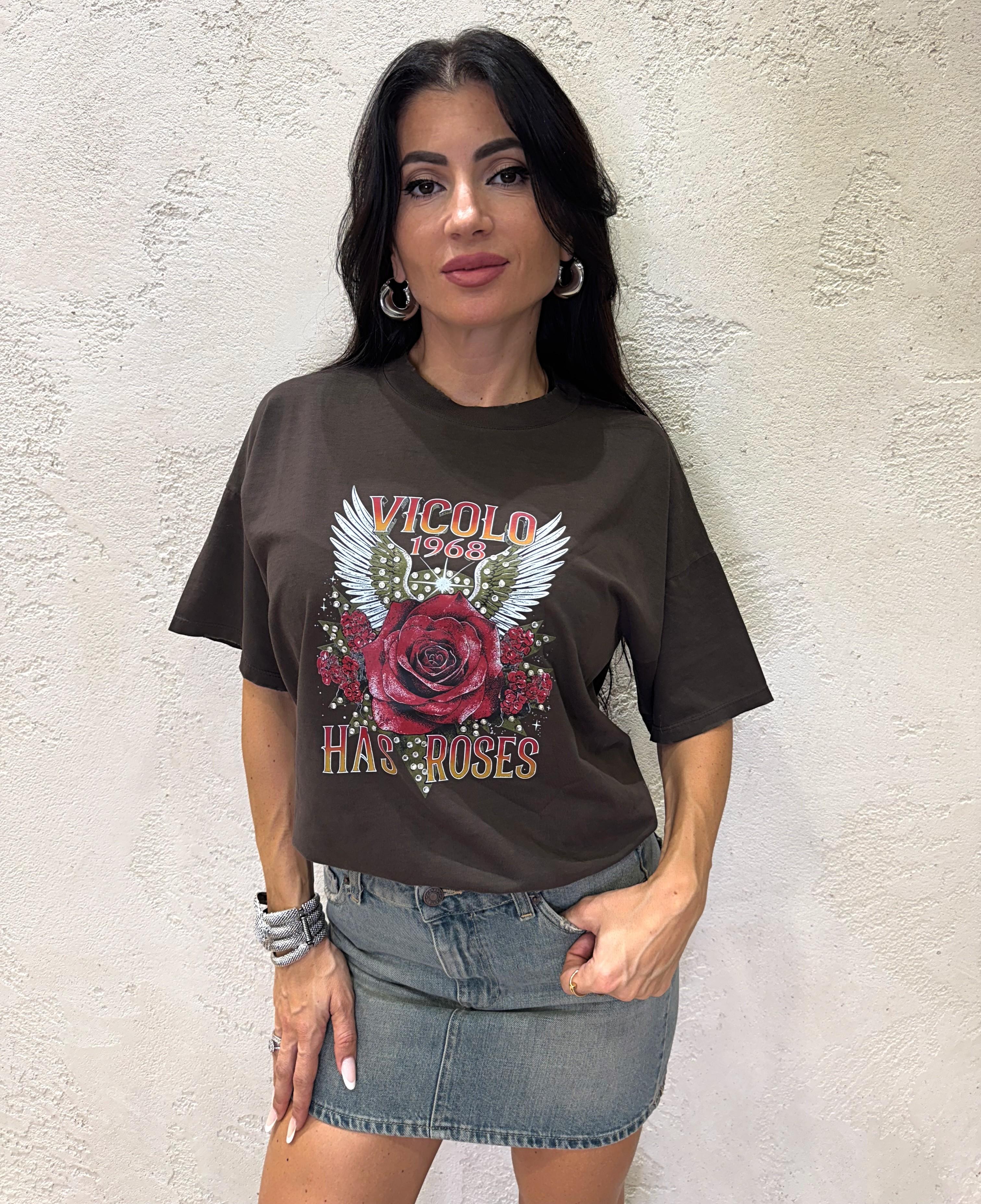 t-shirt oversize con stampa rosa RF0241 MORO VICOLO