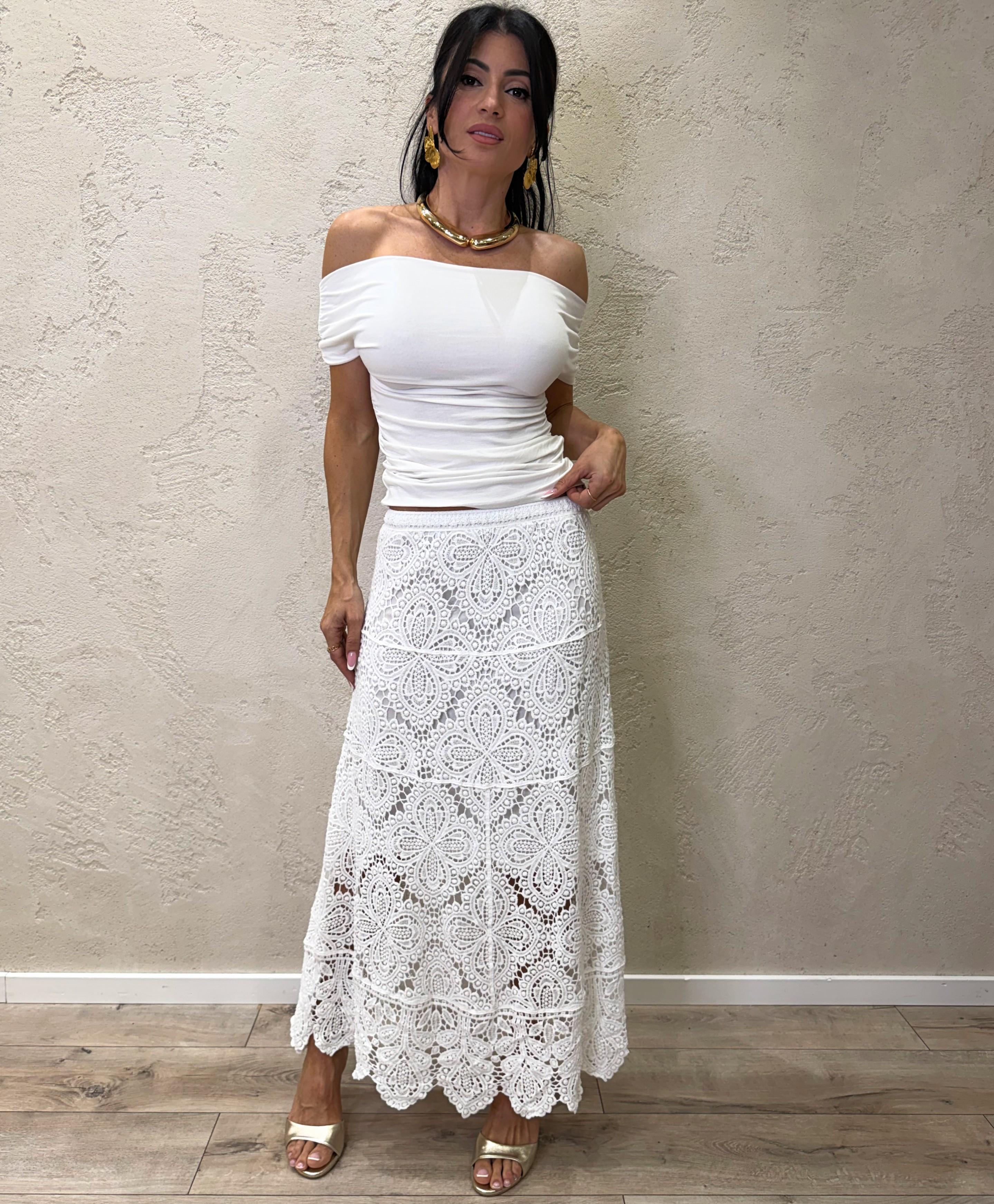 gonna midi crochet GVV-Q164 BIANCO HAVEONE