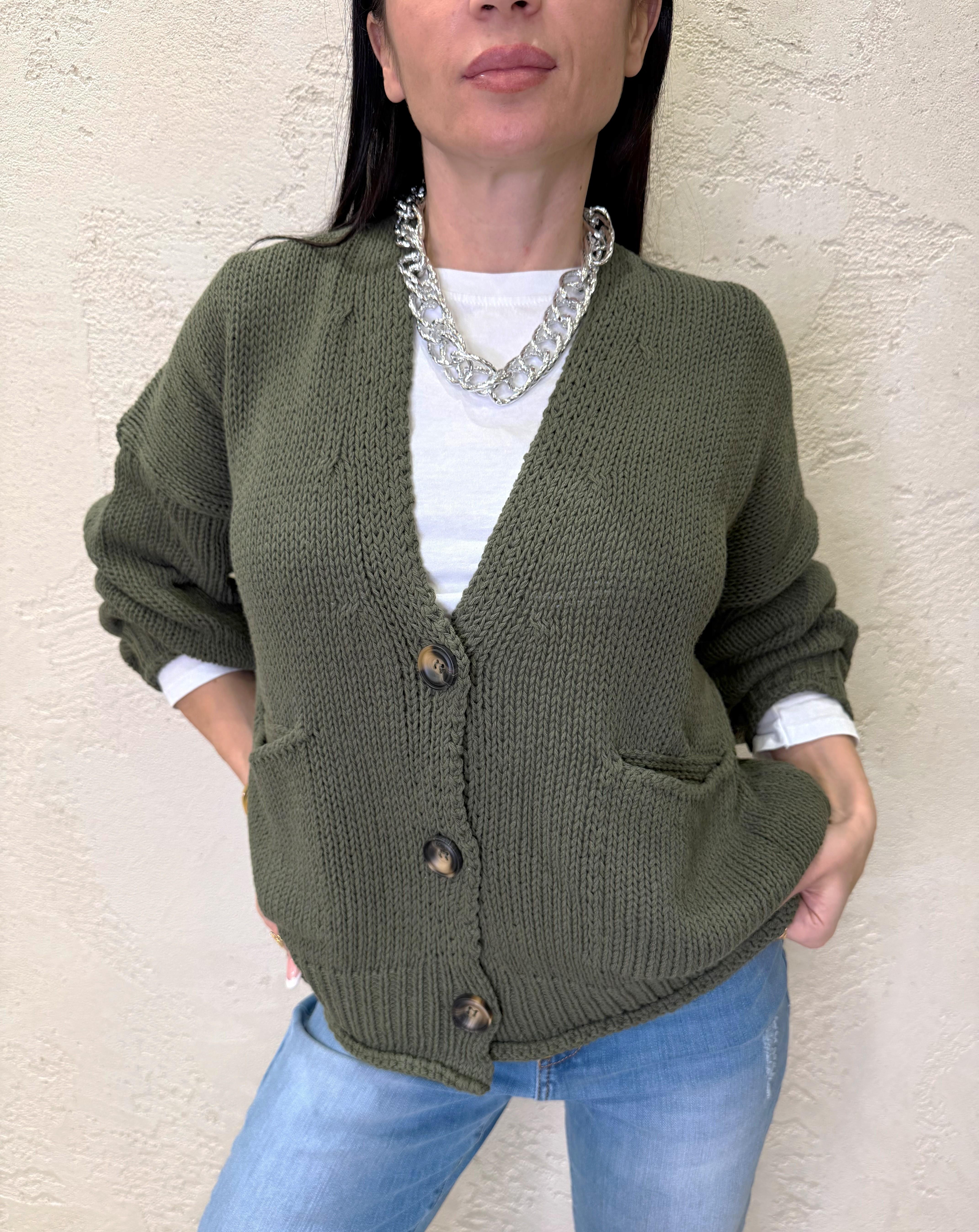 cardigan in maglia con bottoni 3AB3015 MILITARE VICOLO
