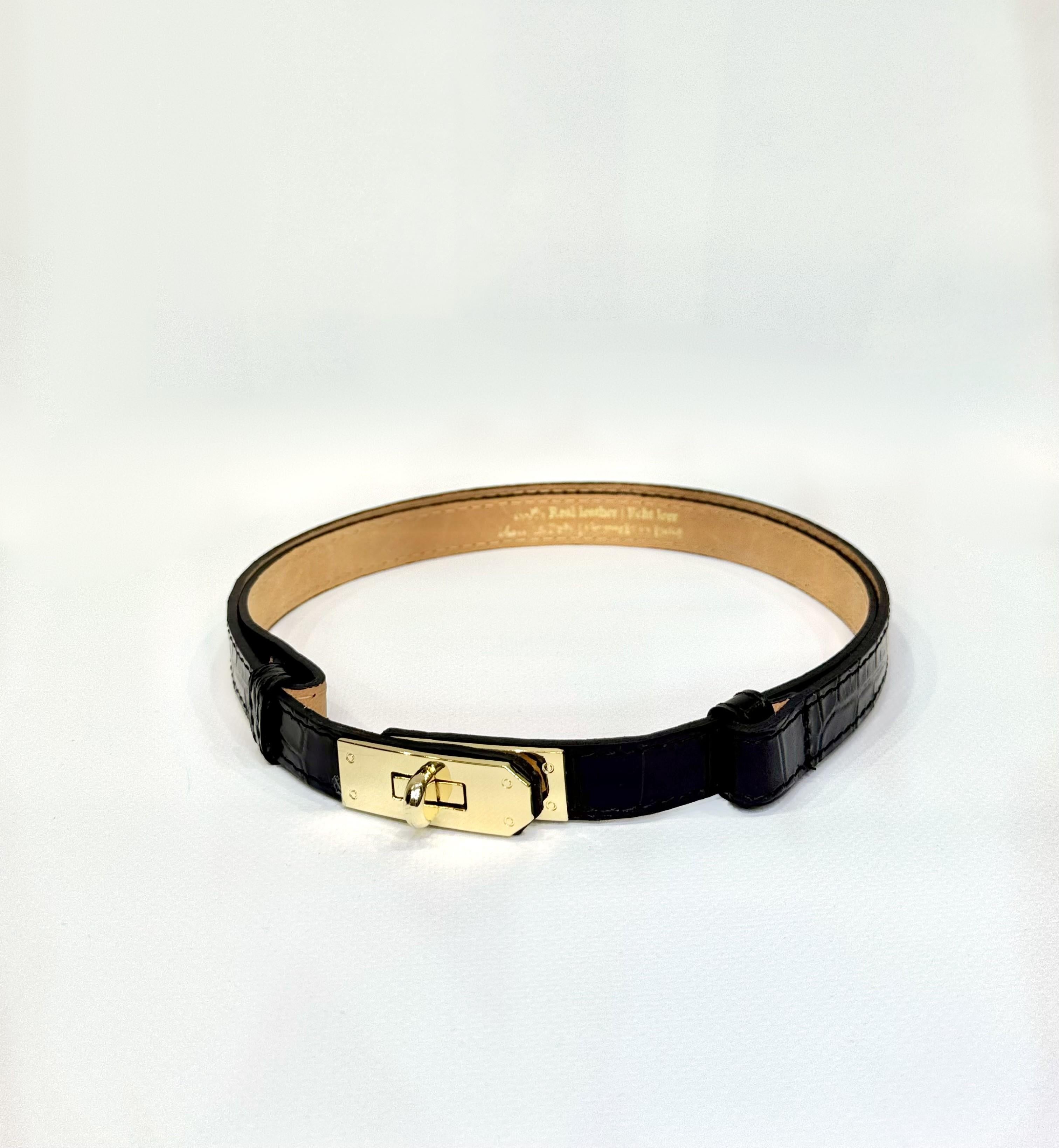 cintura kelly vera pelle CKCOCCODRILLO NERO ELEVI