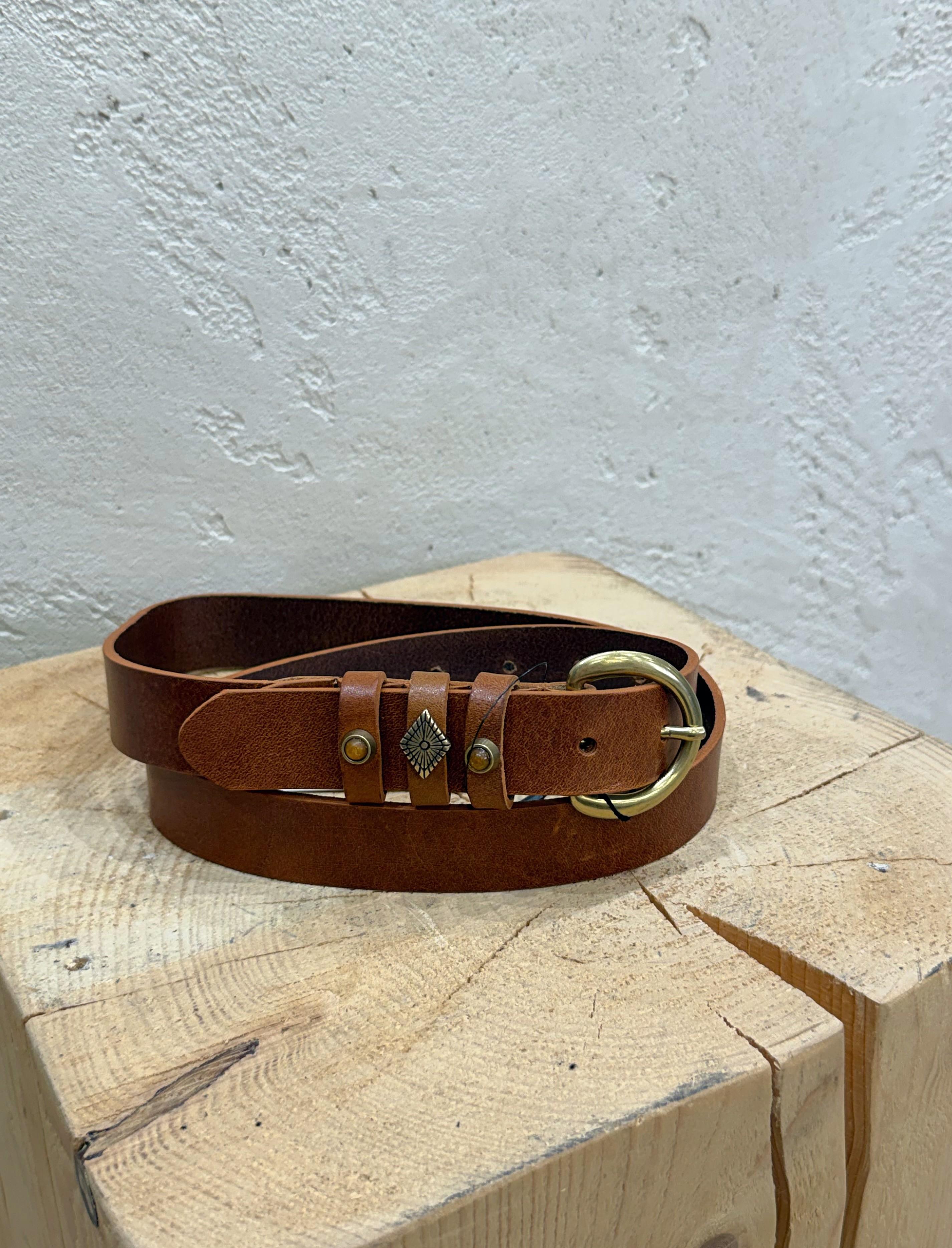 cintura in vero cuoio stile etnico con pietre W2587 CUOIO SUSY MIX