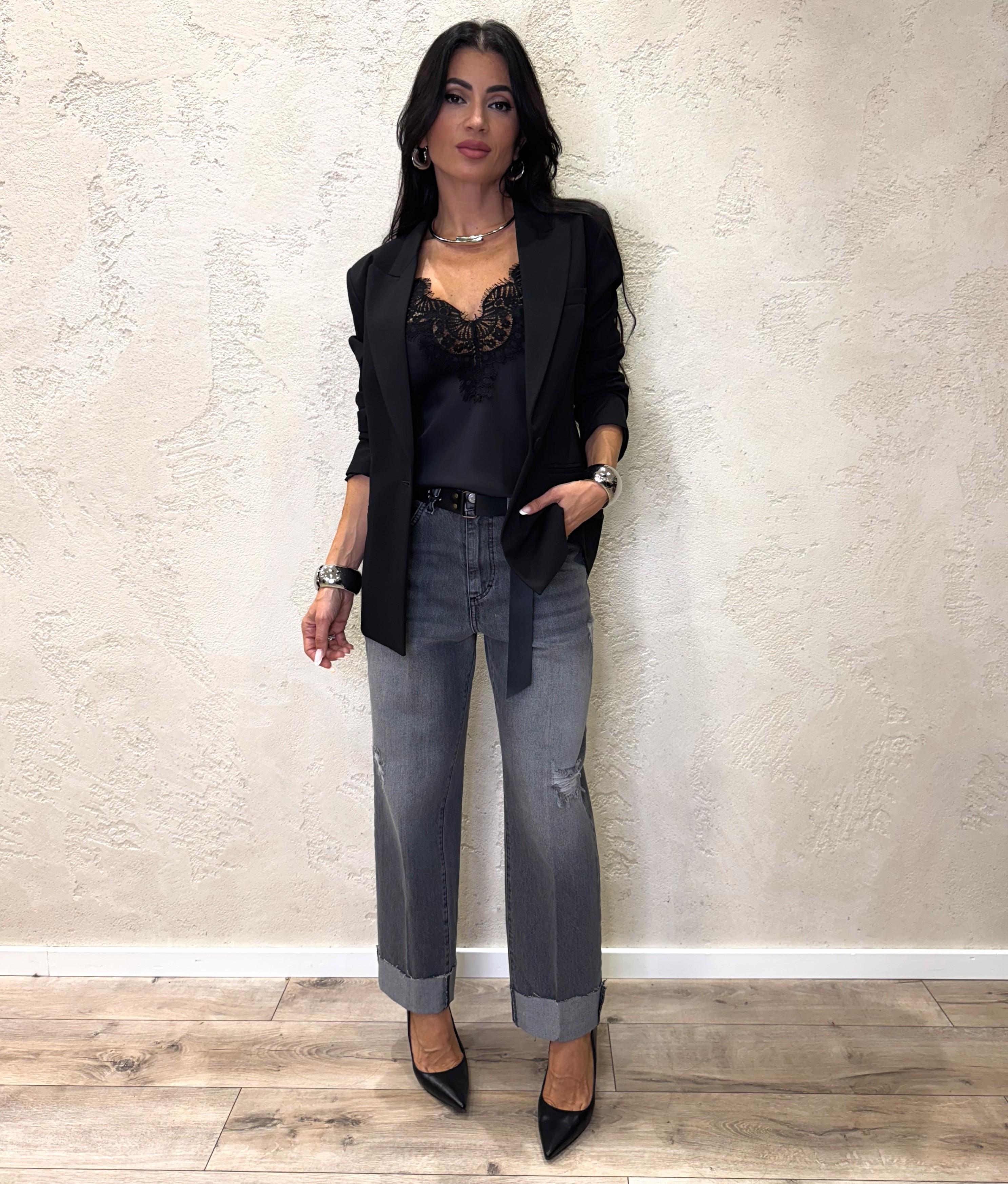 jeans modello mandy a gamba dritta con risvolto regolabile PLS-P017 GRIGIO HAVEONE
