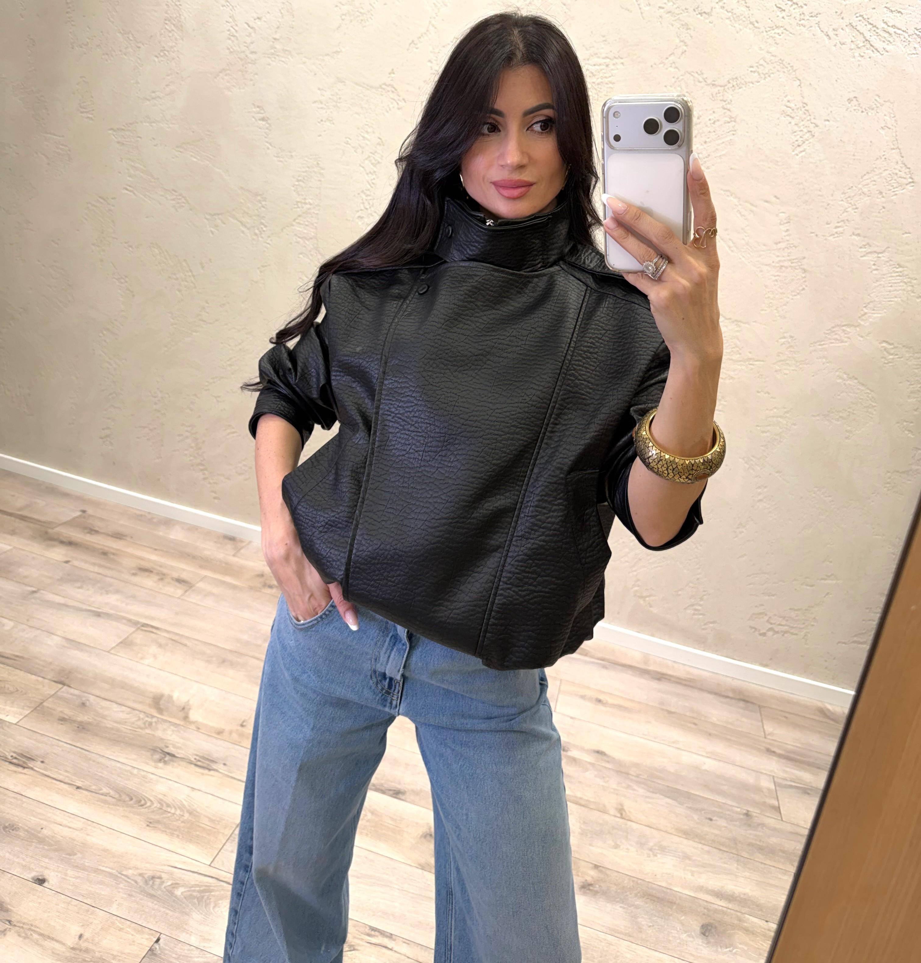 bomber biker in ecopelle martellata TAB1350 NERO VICOLO