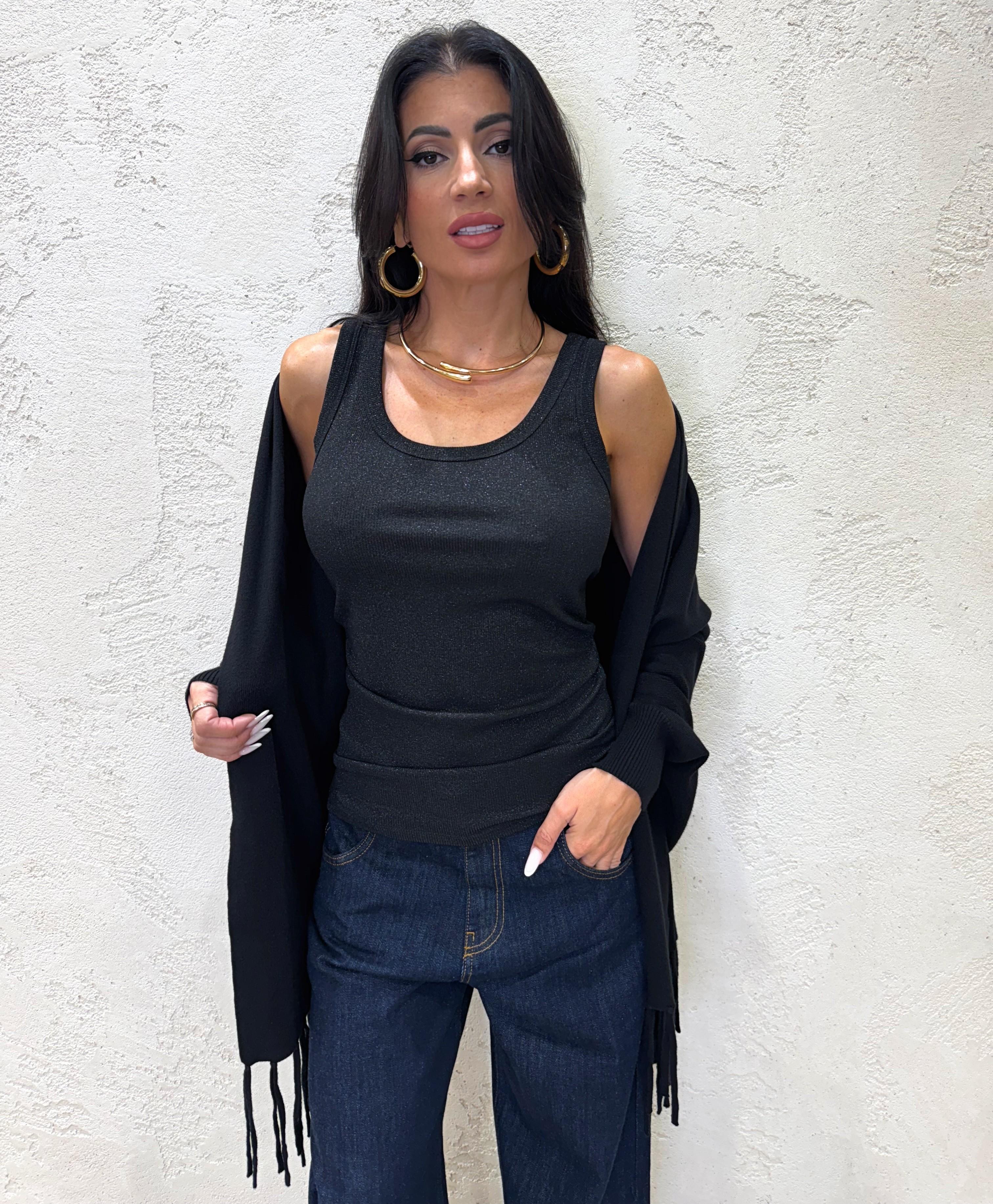 canotta in lurex a girocollo UF0055 NERO VICOLO