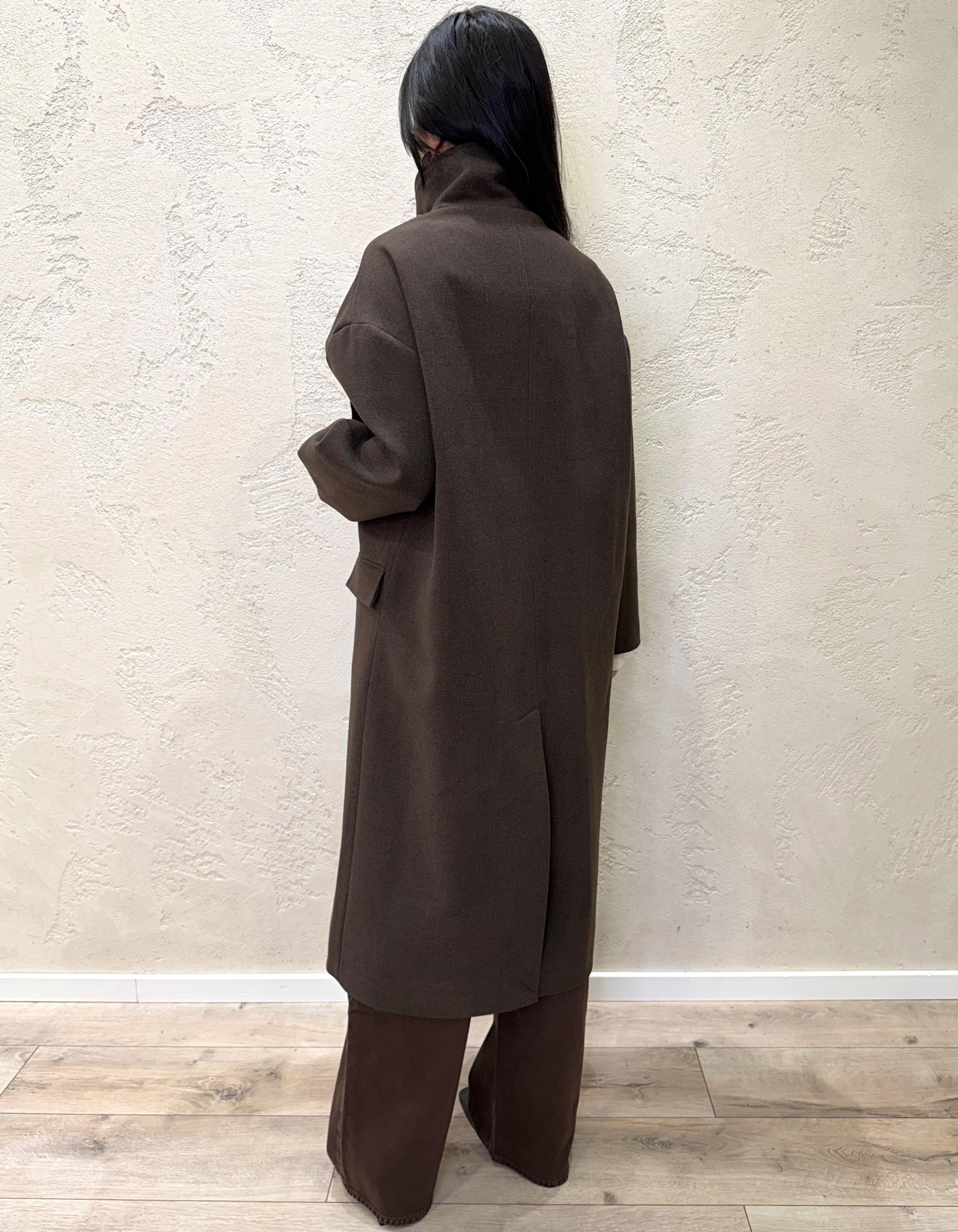 cappotto lungo over misto lana collo alto TF1795 MORO VICOLO