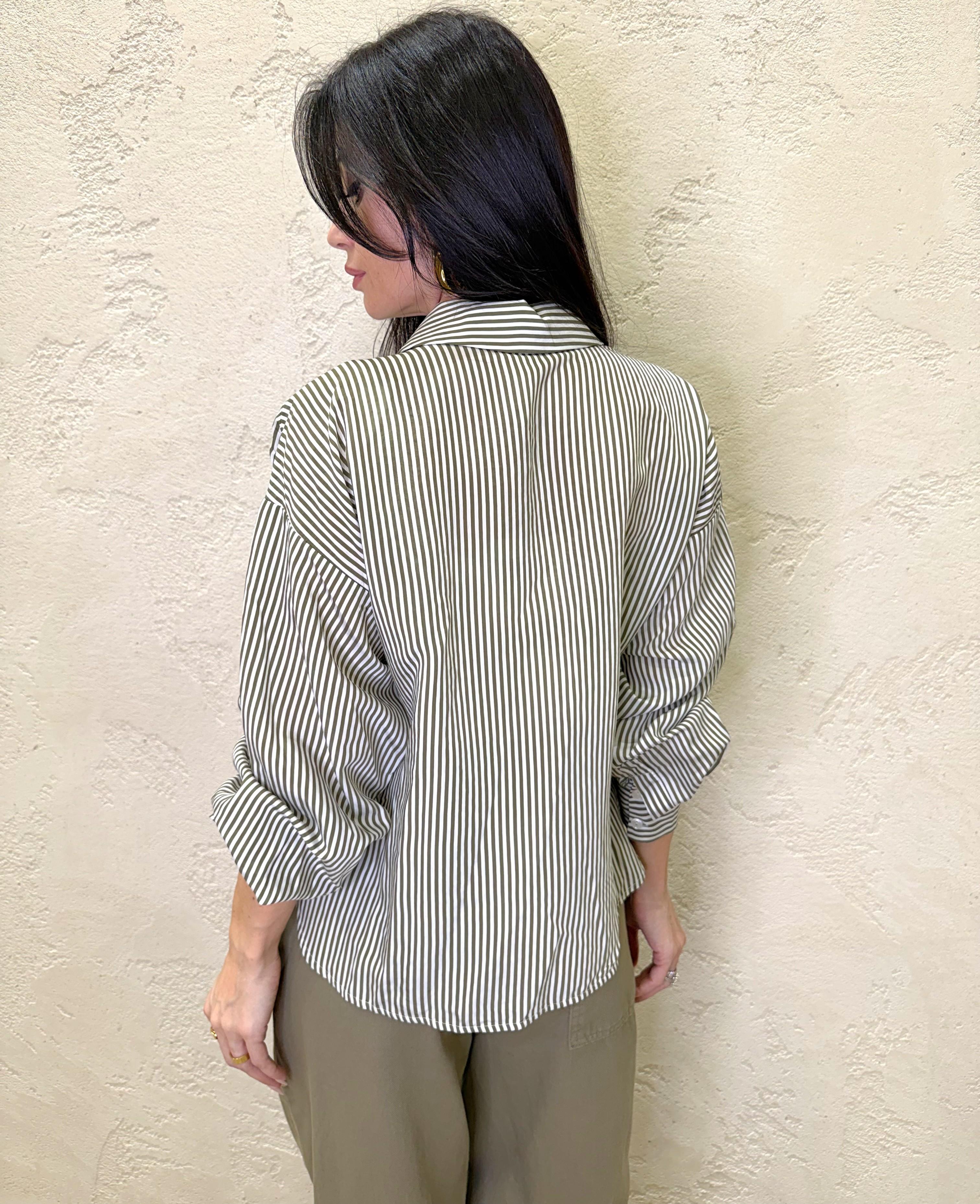 camicia a righe in popeline misto viscosa S26C153/T VERDE TENSIONE IN