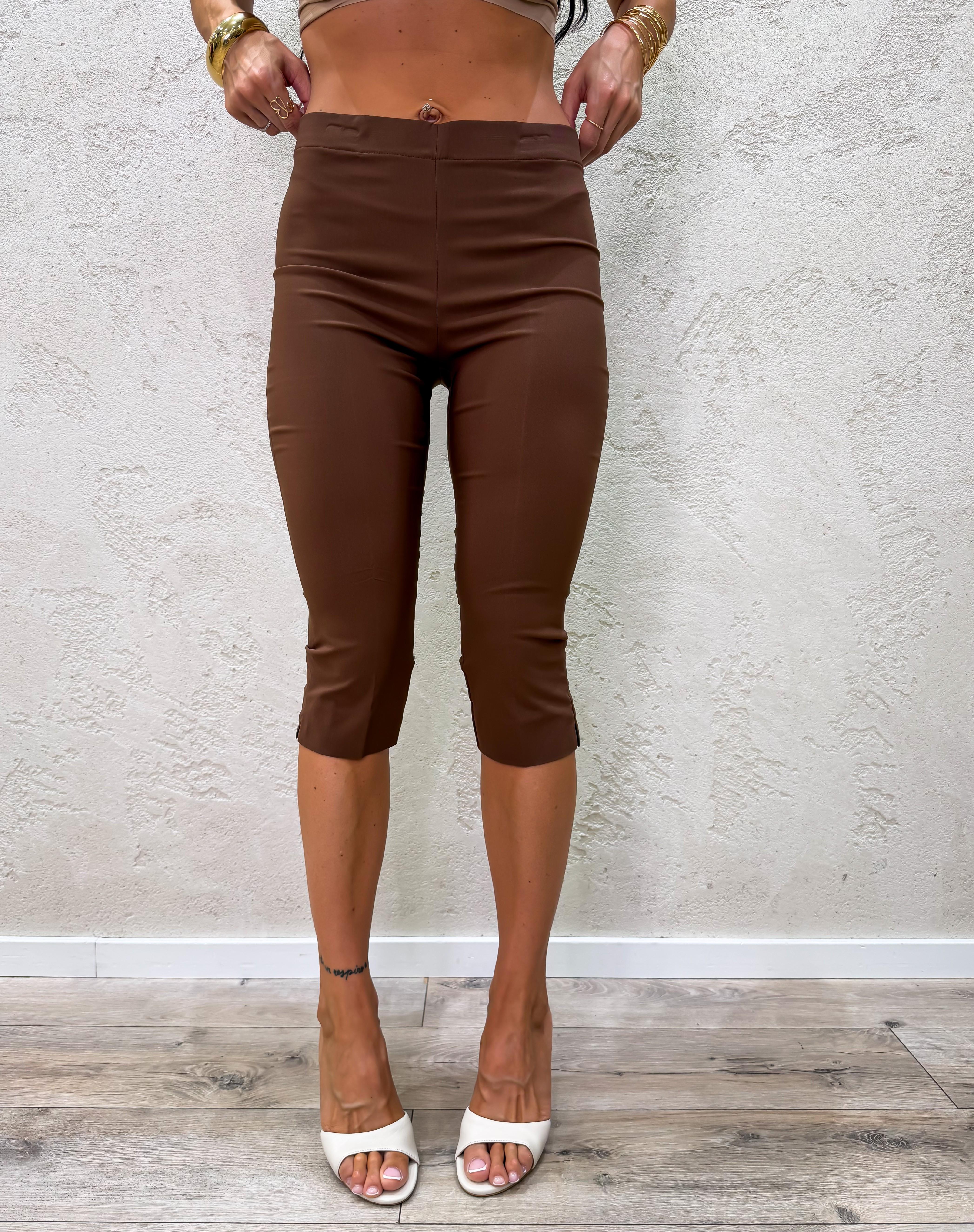 pantalone capri in viscosa elasticizzato PE26307 TABACCO TENSIONE IN