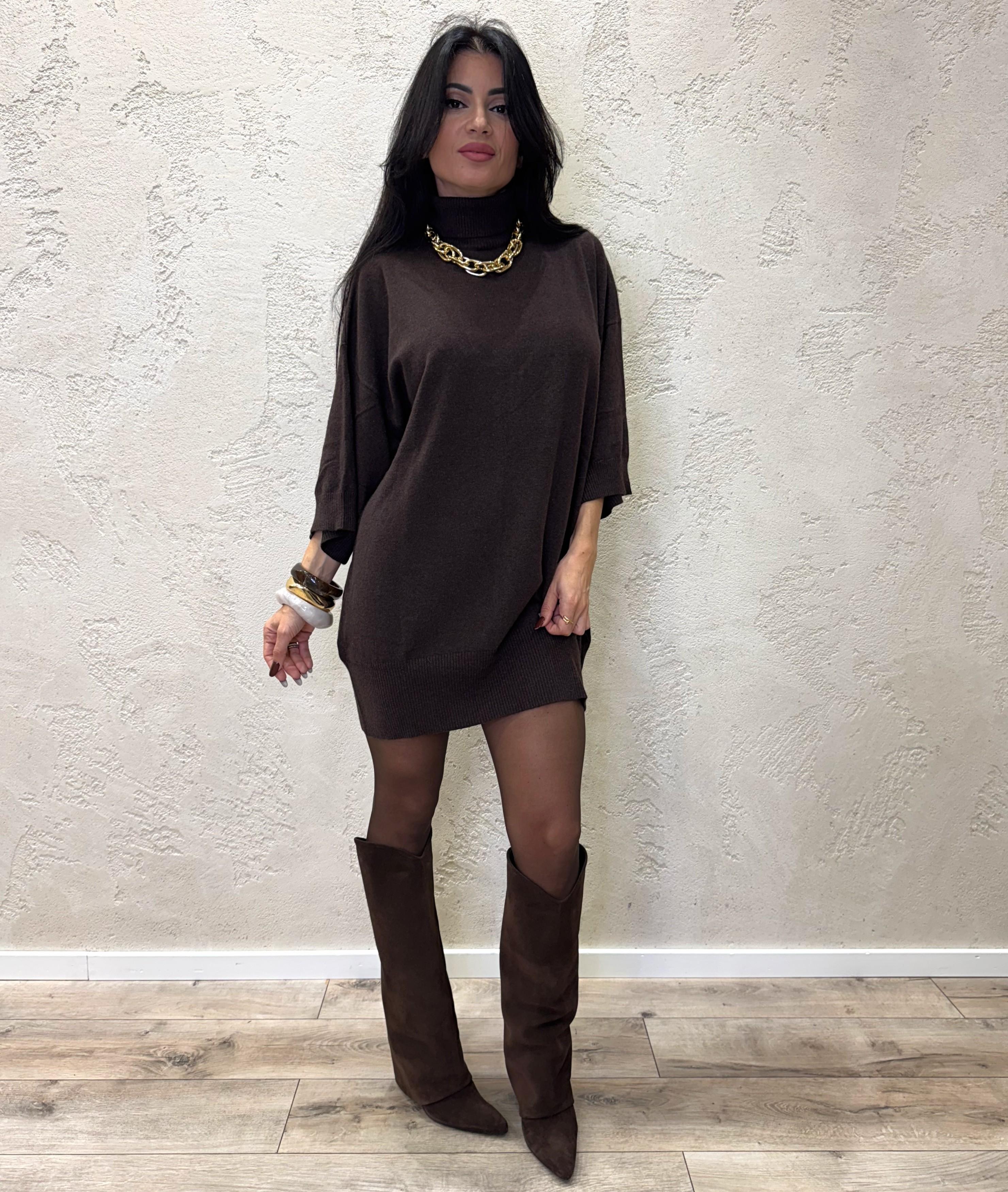 abito mini misto cashmere a collo alto 22082F MORO VICOLO