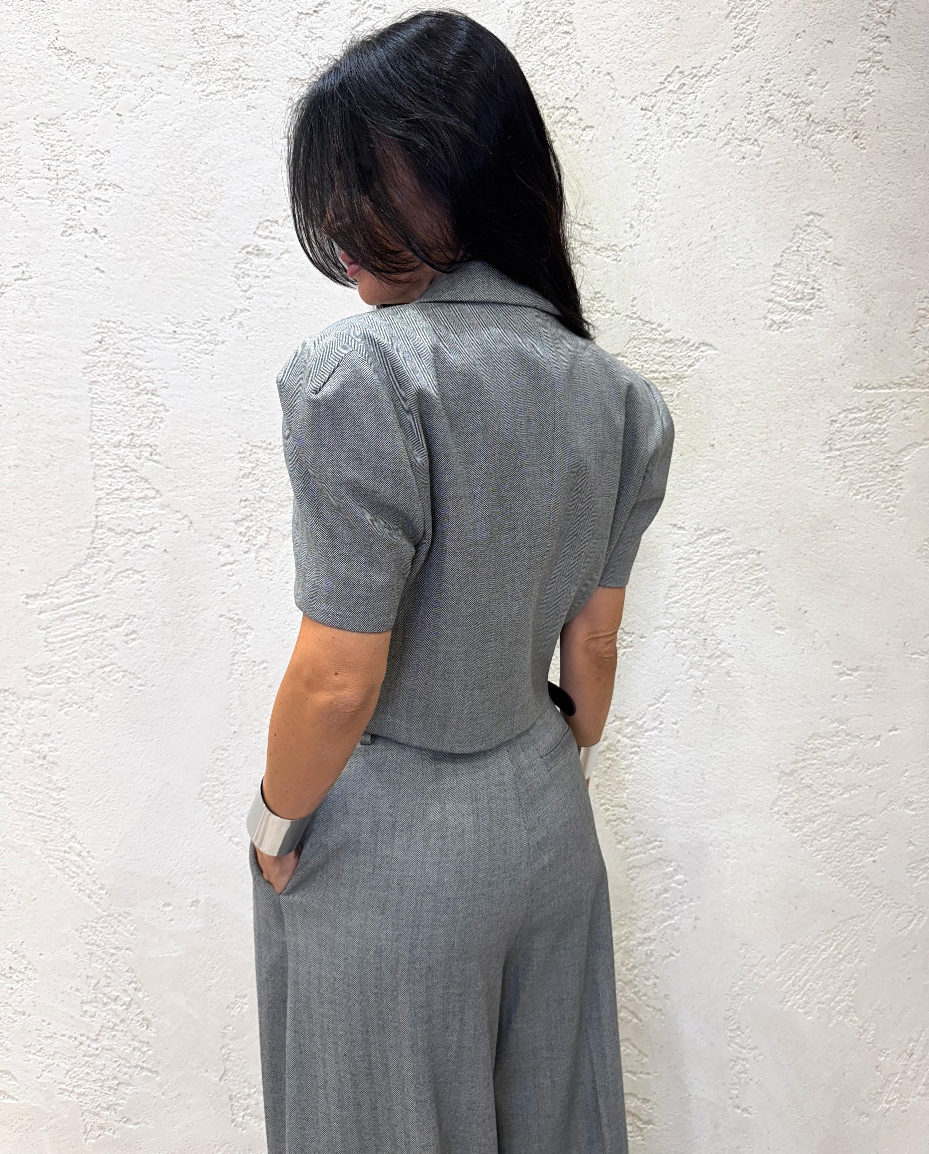 blazer crop a spina di pesce con maniche corte JBF2KGD GRIGIO IMPERIAL
