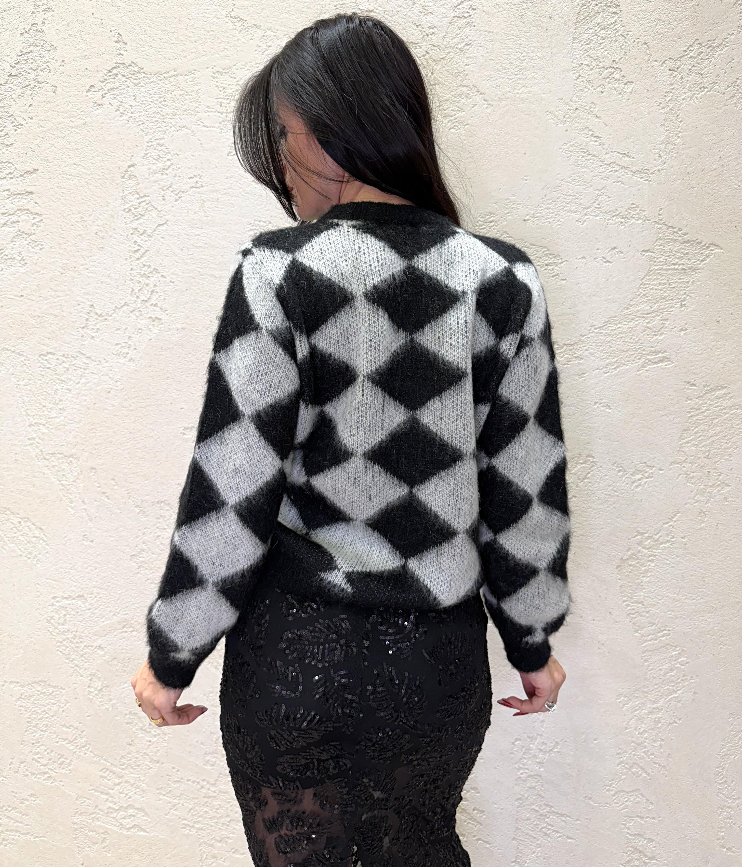 pull misto mohair in fantasia con strass 55106F NERO/BIANCO VICOLO