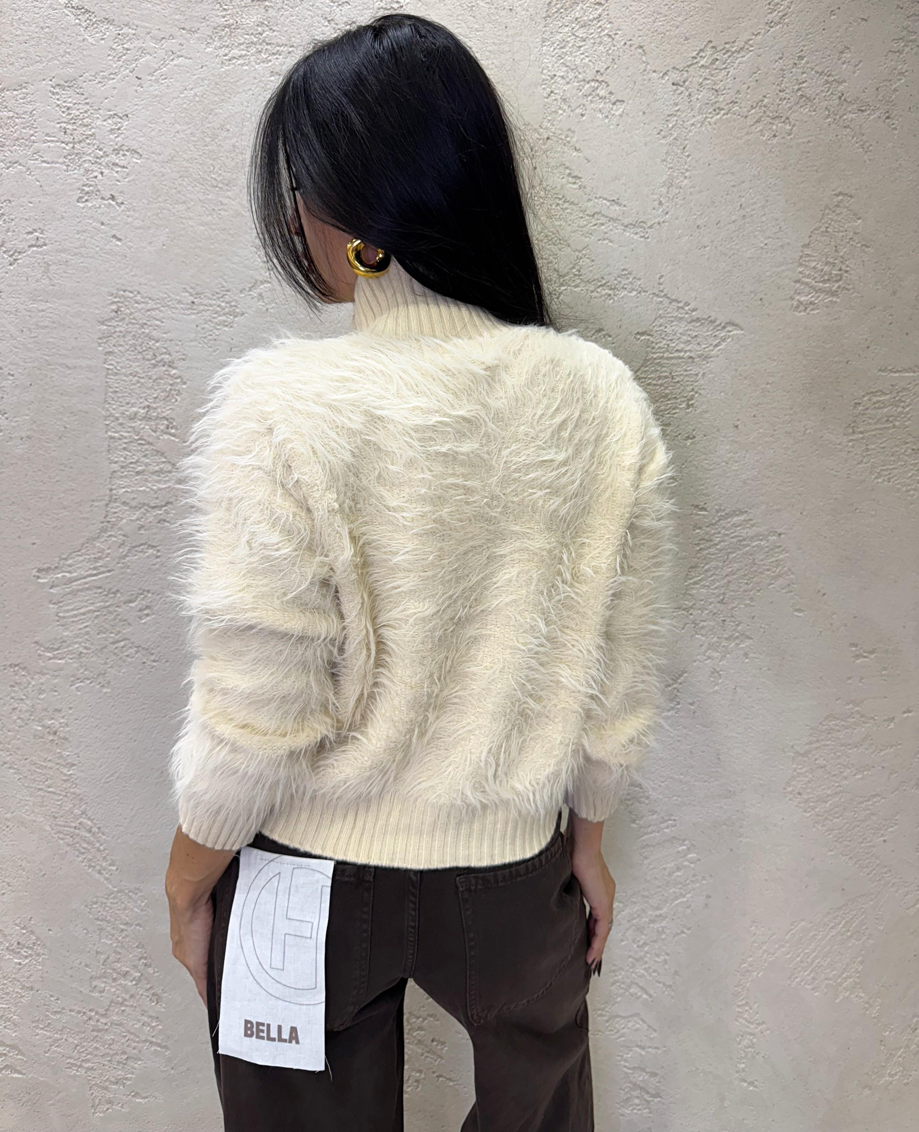 cardigan effetto pelo 3061F CREMA SUSY MIX