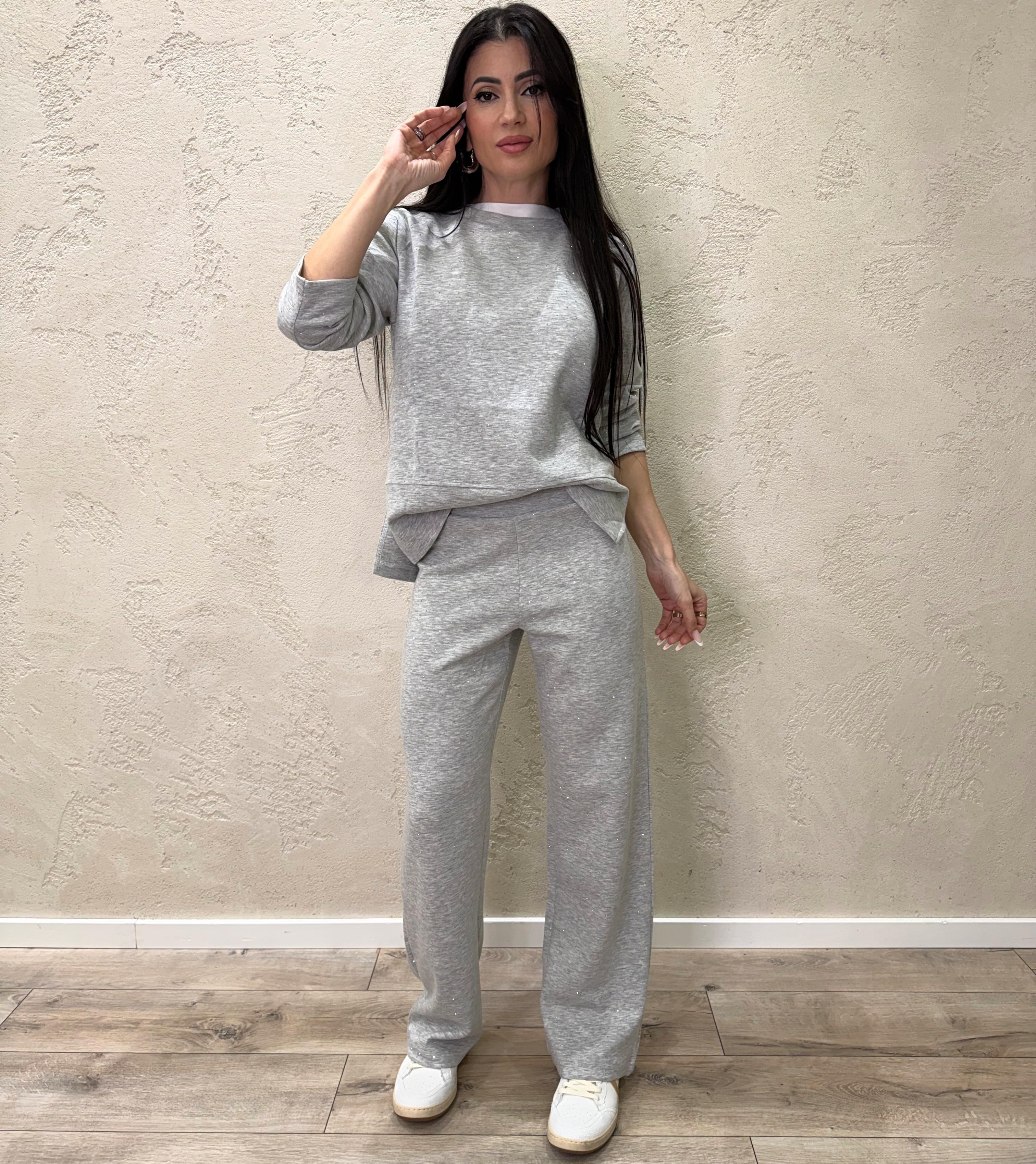 completo coordinato in felpa con strass COMPLETRASS GRIGIO ELEVI