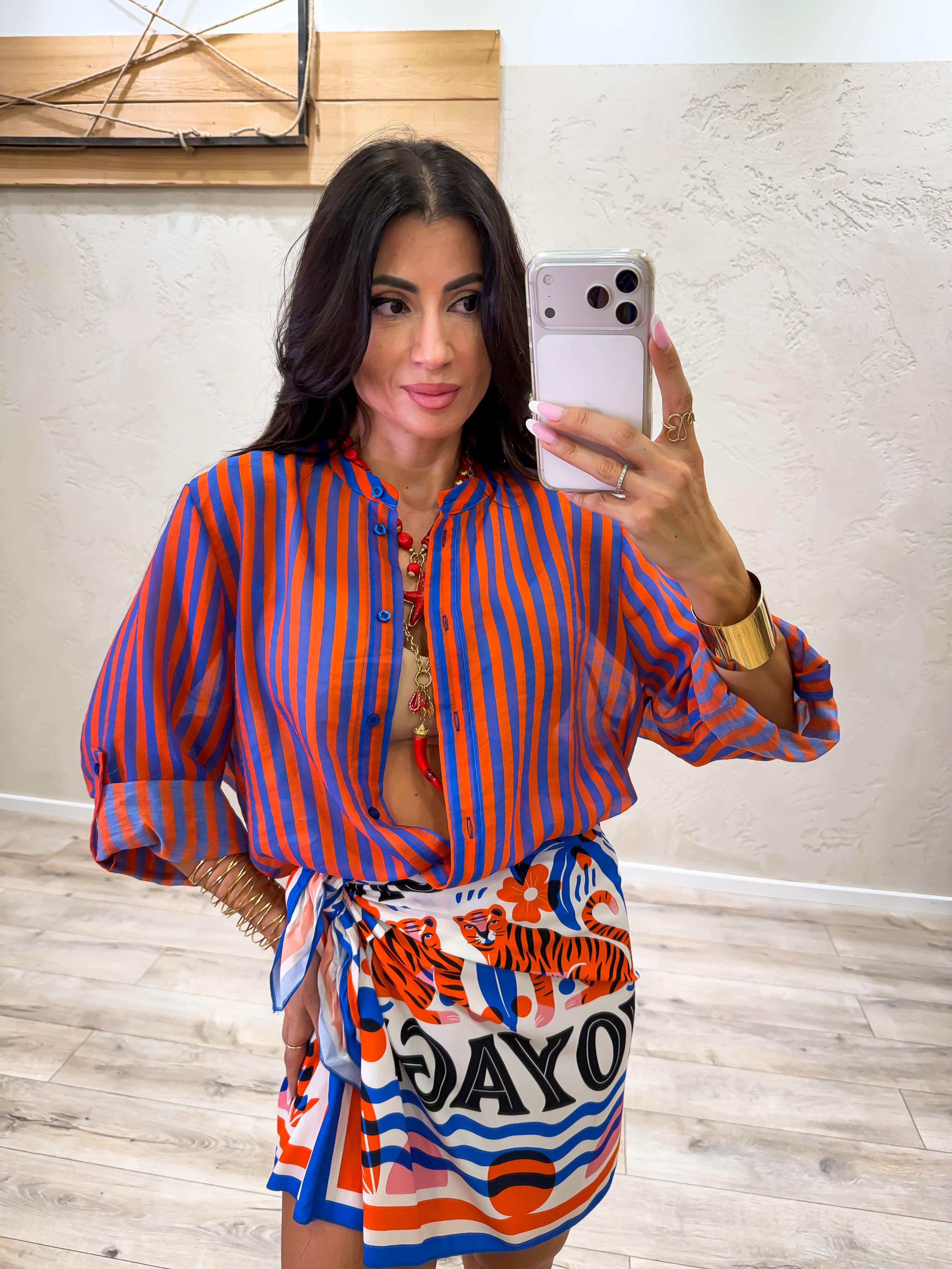 camicia a righe effetto vedo non vedo CVS-Q423 BLU ROYAL/ARANCIO HAVEONE