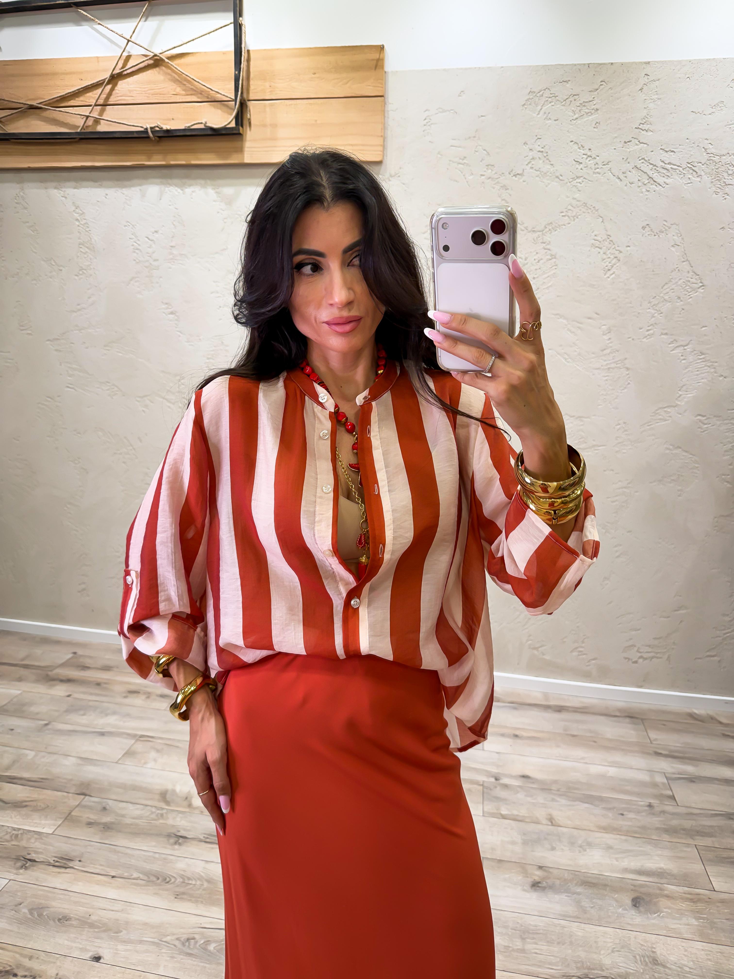 camicia a righe effetto vedo non vedo CVS-Q422 BURRO/ARANCIO HAVEONE