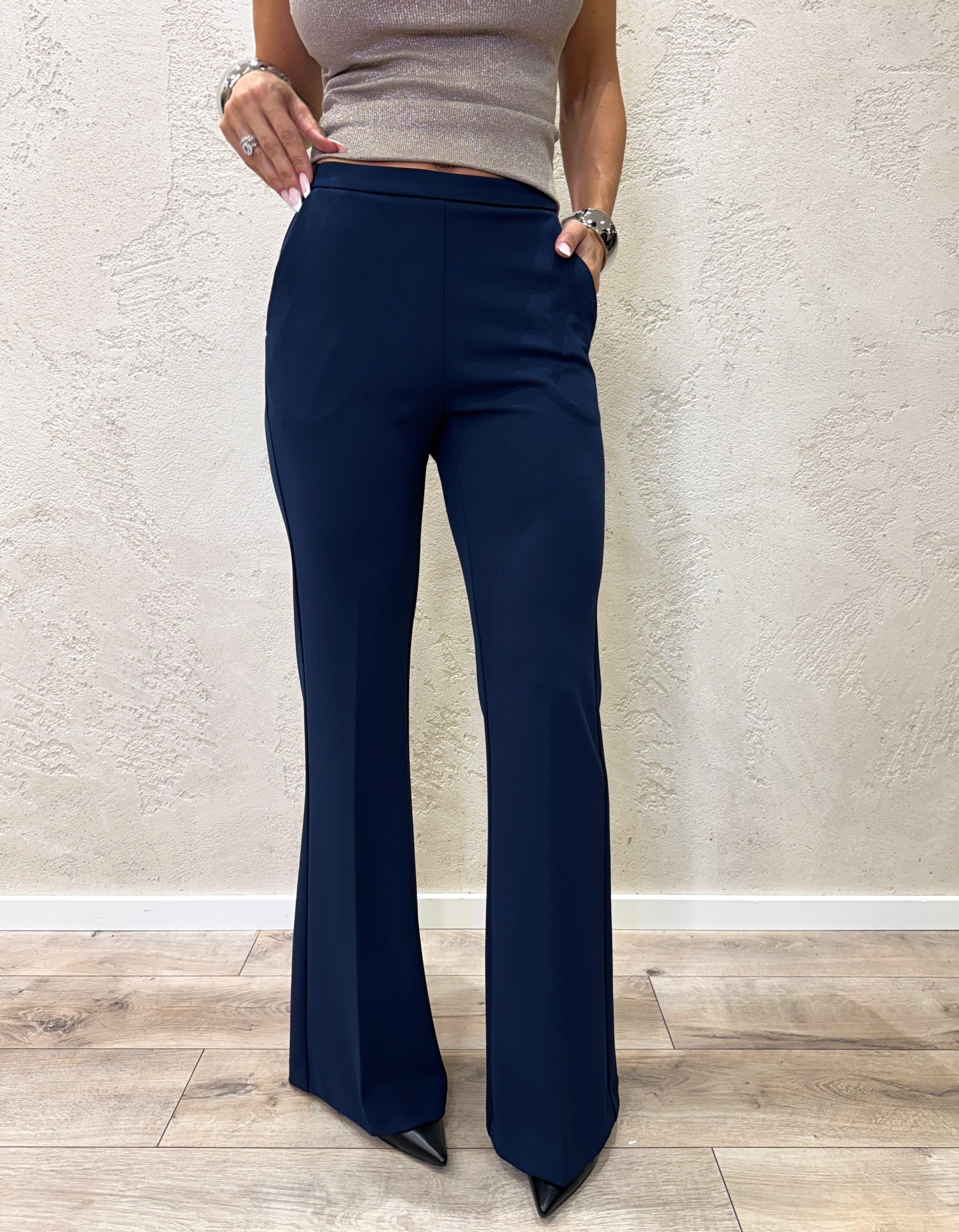 pantalone a zampa in crepe elasticizzato P3E9KAW BLU IMPERIAL