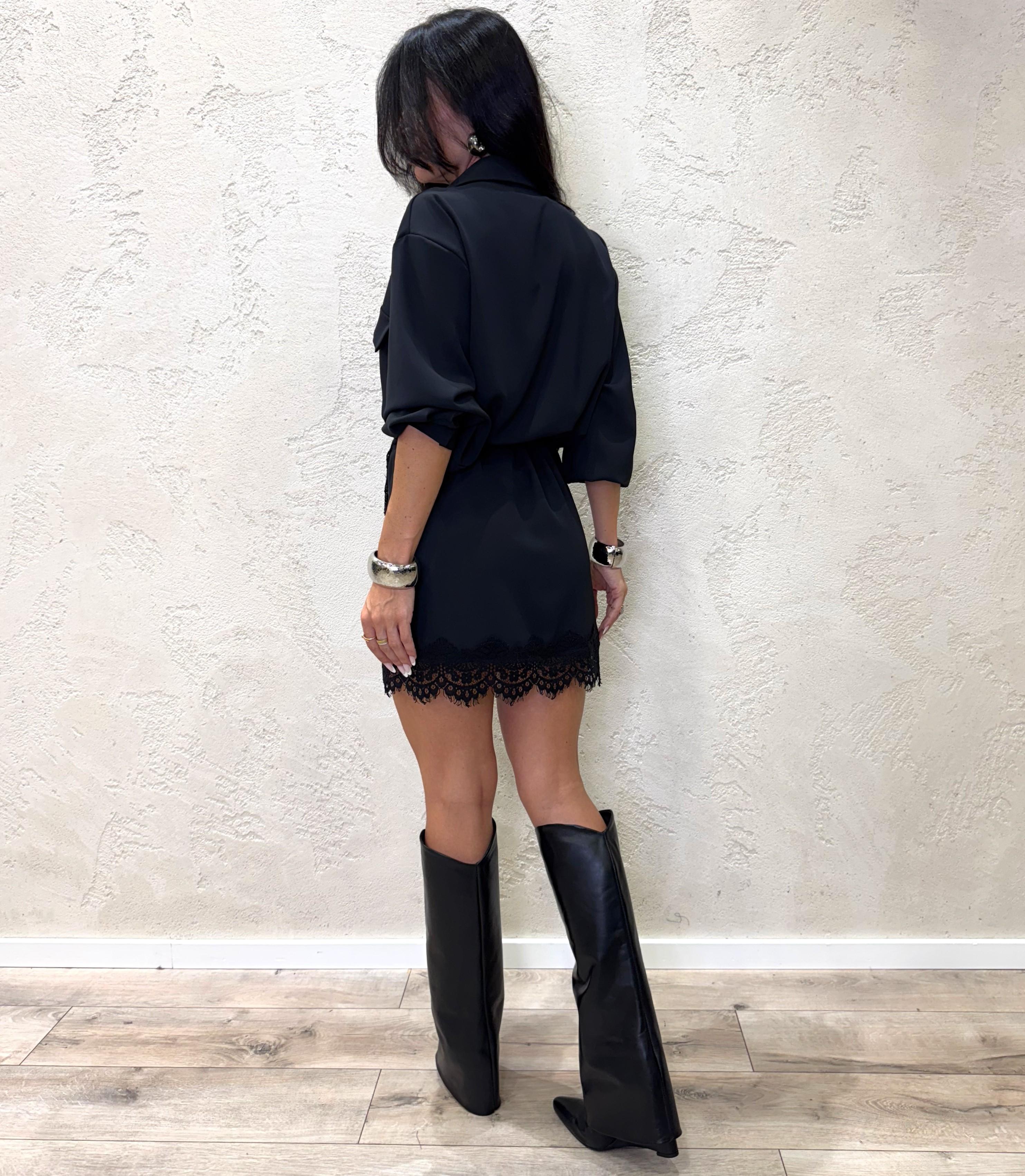 abito a portafoglio con inserti in pizzo FW250017 NERO TENSIONE IN