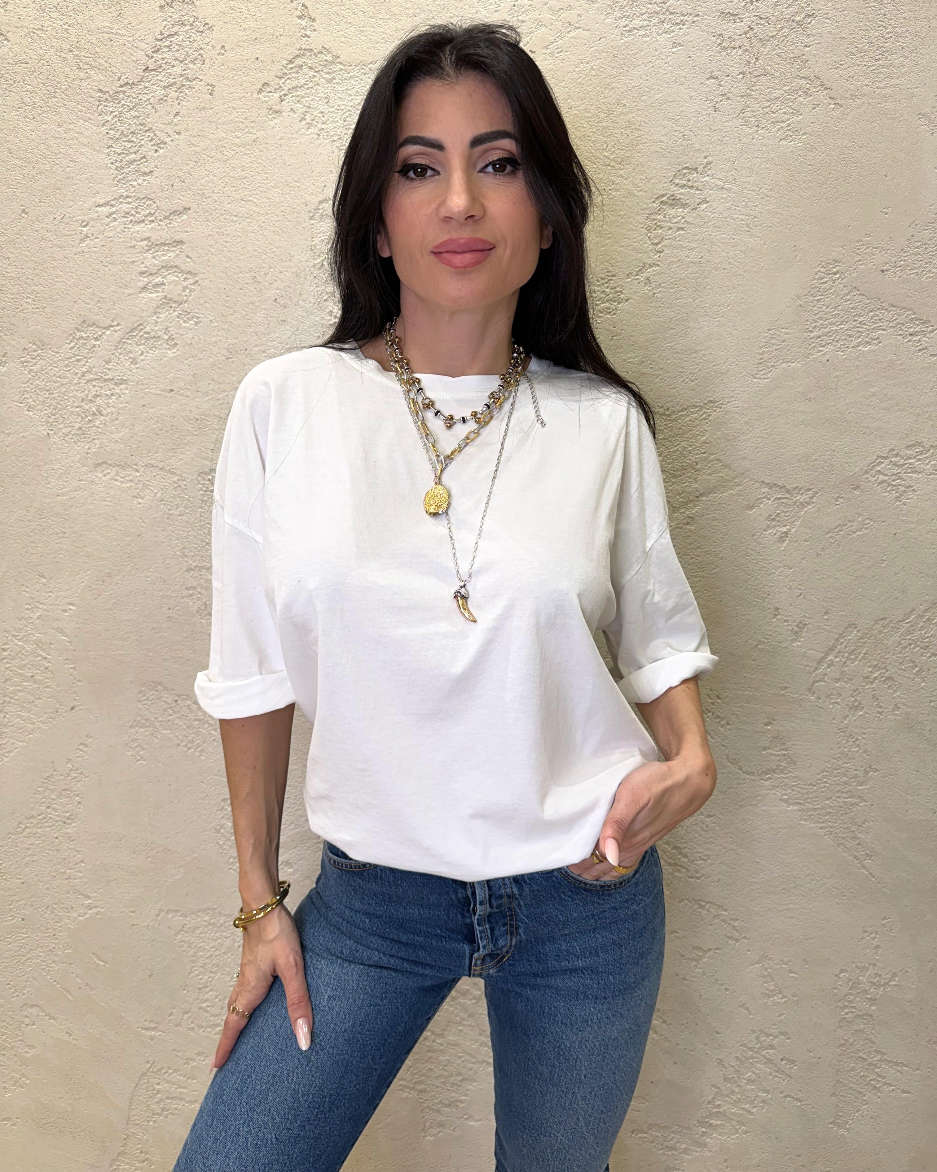 t-shirt over size basica a manica corta 2703 BIANCO SUSY MIX