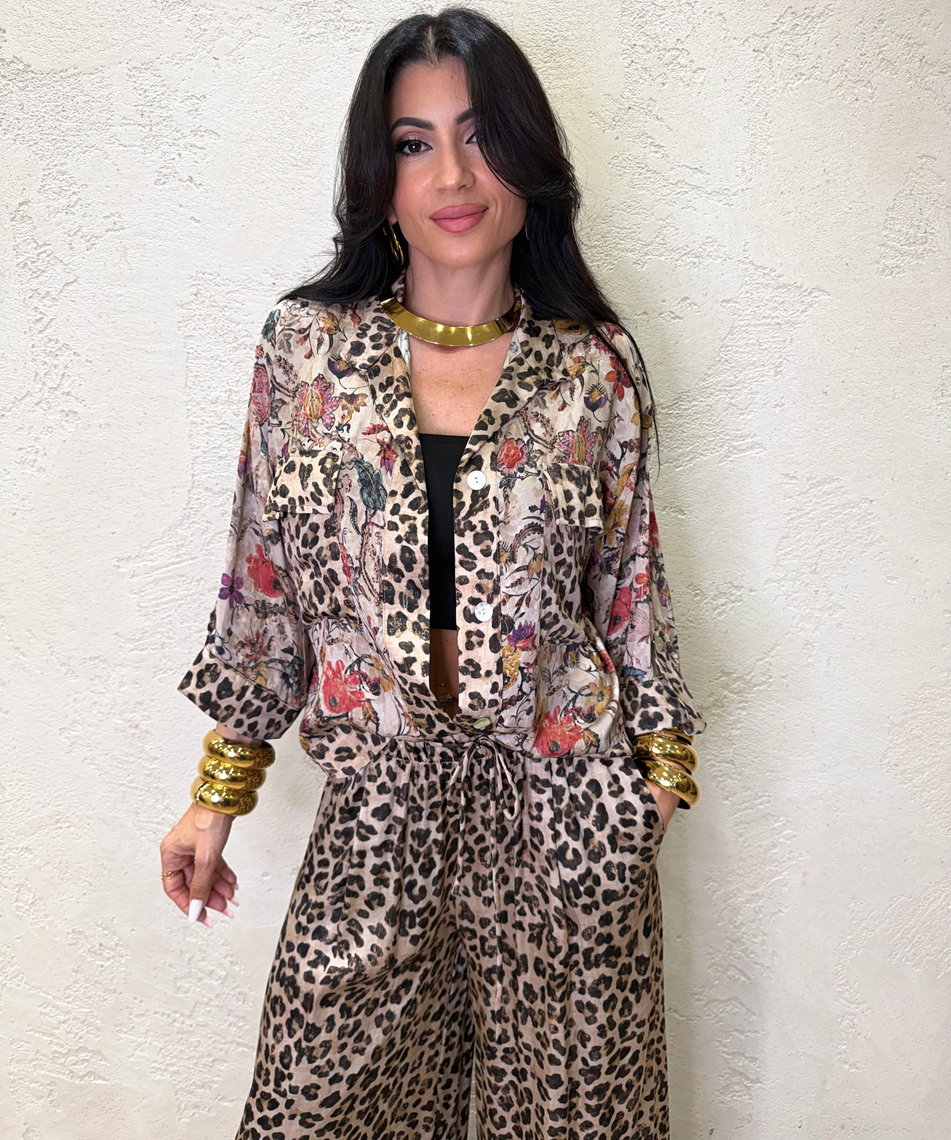 camicia a scatoletta fantasia "leopard bloom" 100% viscosa G03637 MACULATO ELEVI