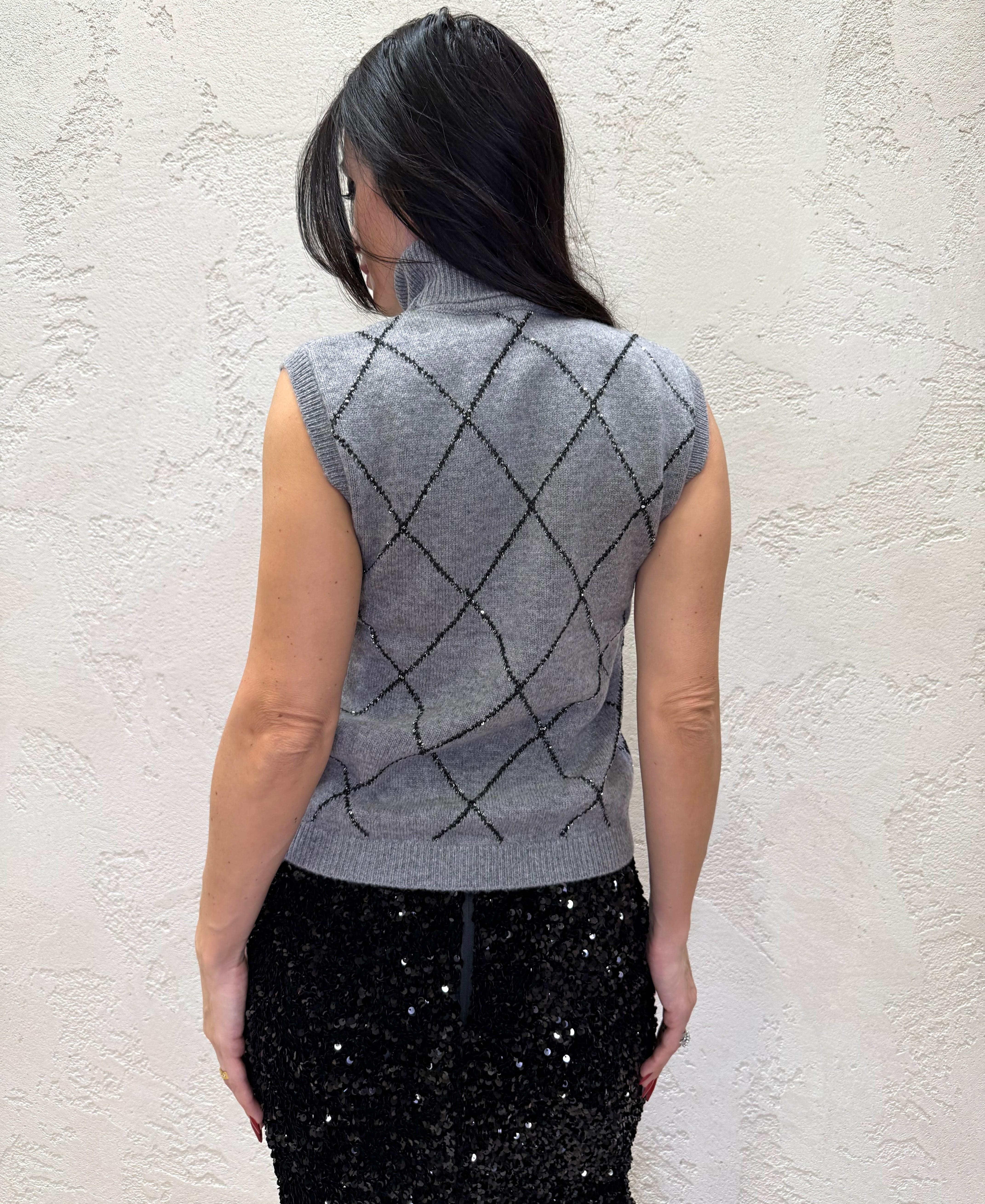 gilet misto lana con strass 77055 GRIGIO VICOLO
