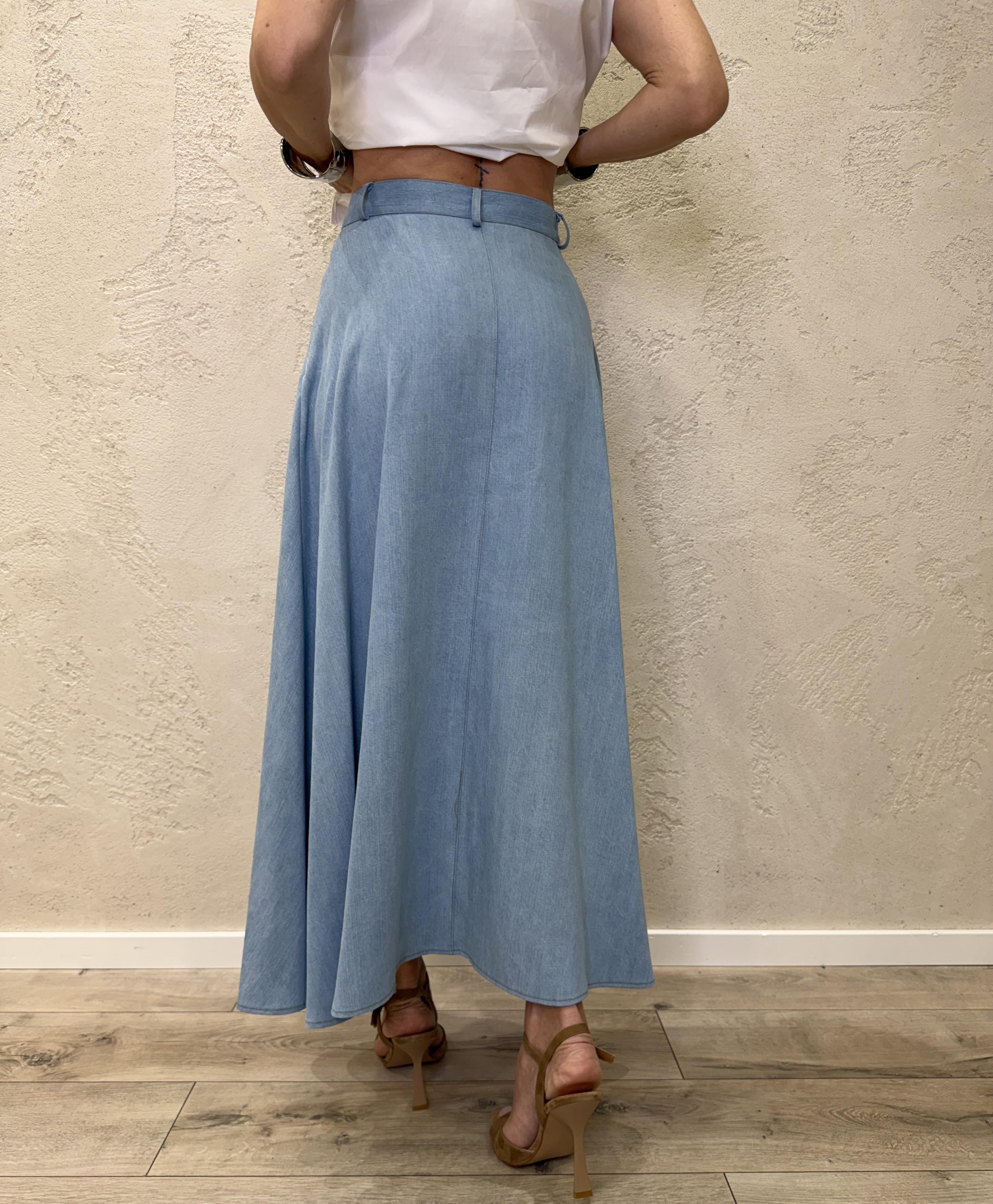 gonna midi in tela chambray con bottoni G9990041V DENIM CHIARO IMPERIAL