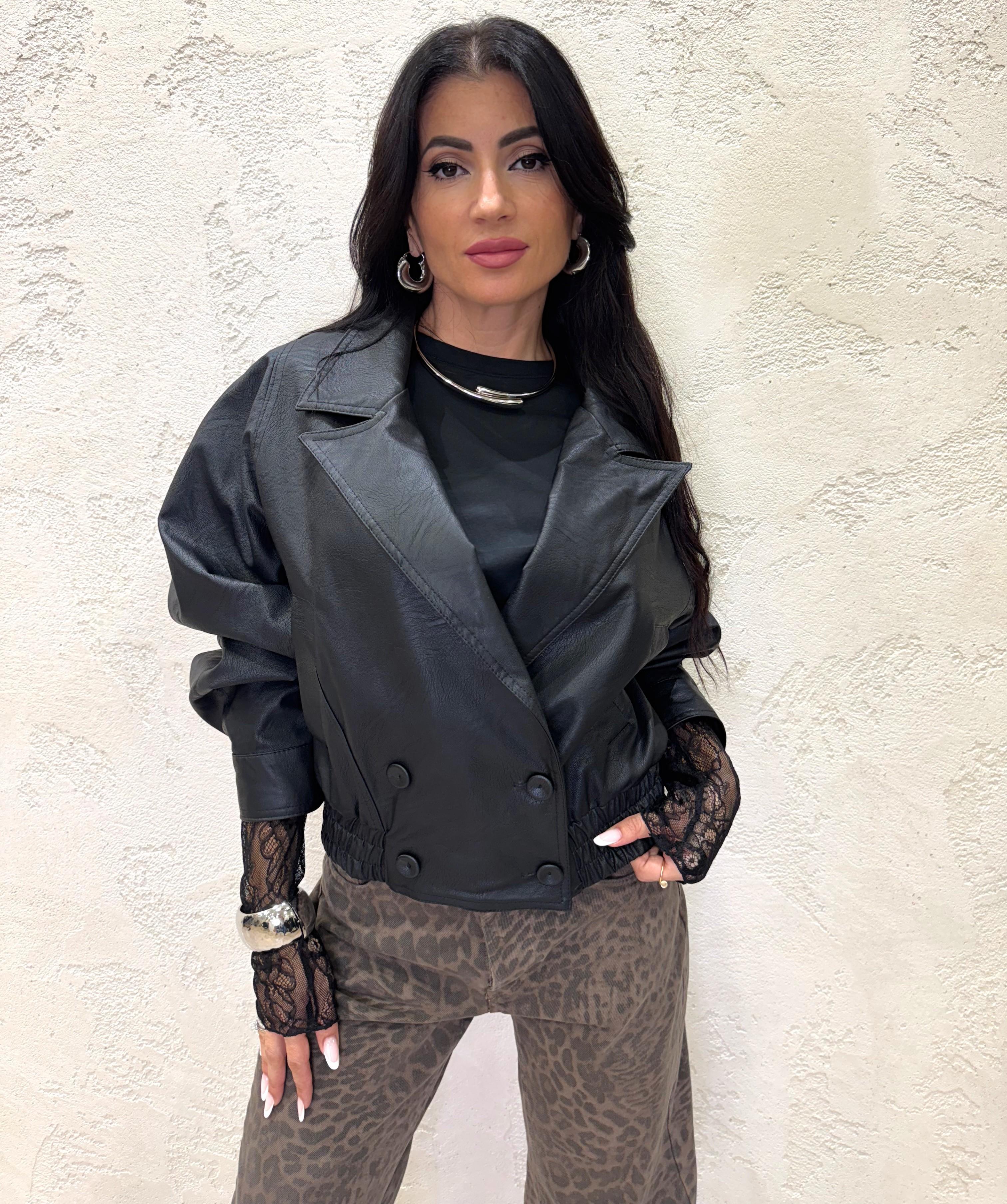 bomber in ecopelle con chiusura doppiopetto KFS-9071 NERO HAVEONE