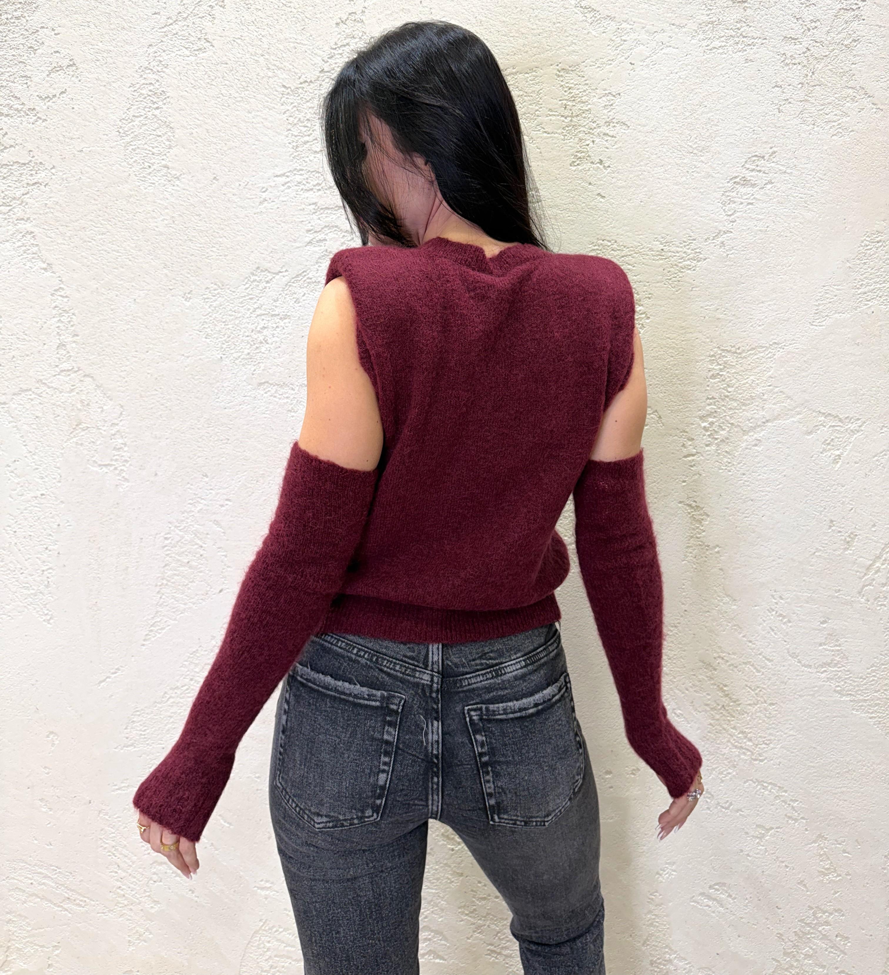 smanicato baby mohair con manicotti e spalline rinforzate D81265 VINO TENSIONE IN