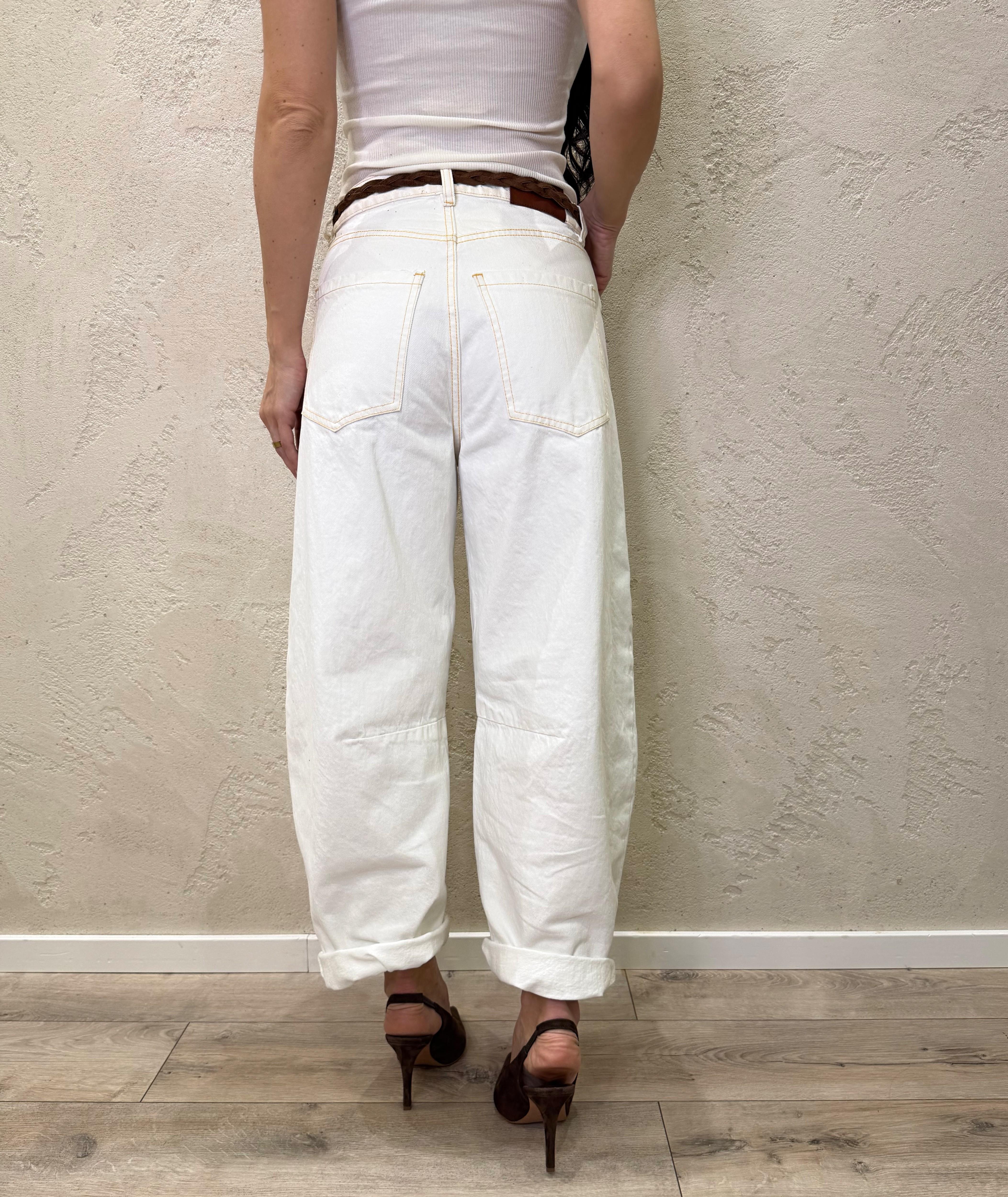 jeans modello ferro di cavallo in tela ferma con cuciture a contrasto 1167 BIANCO TENSIONE IN