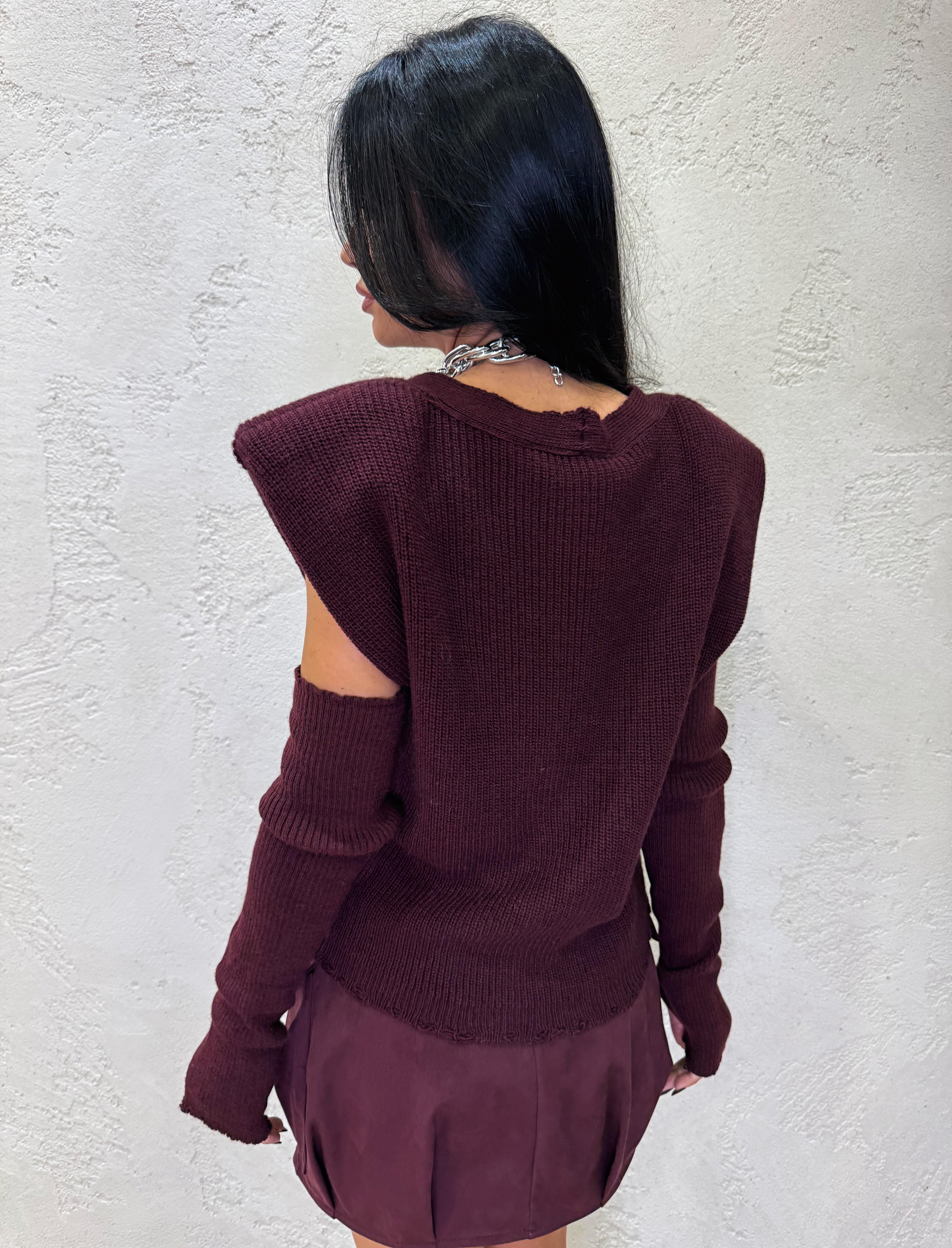 gilet misto lana con spalline e manicotti LFP-P015 BORDEAUX HAVEONE