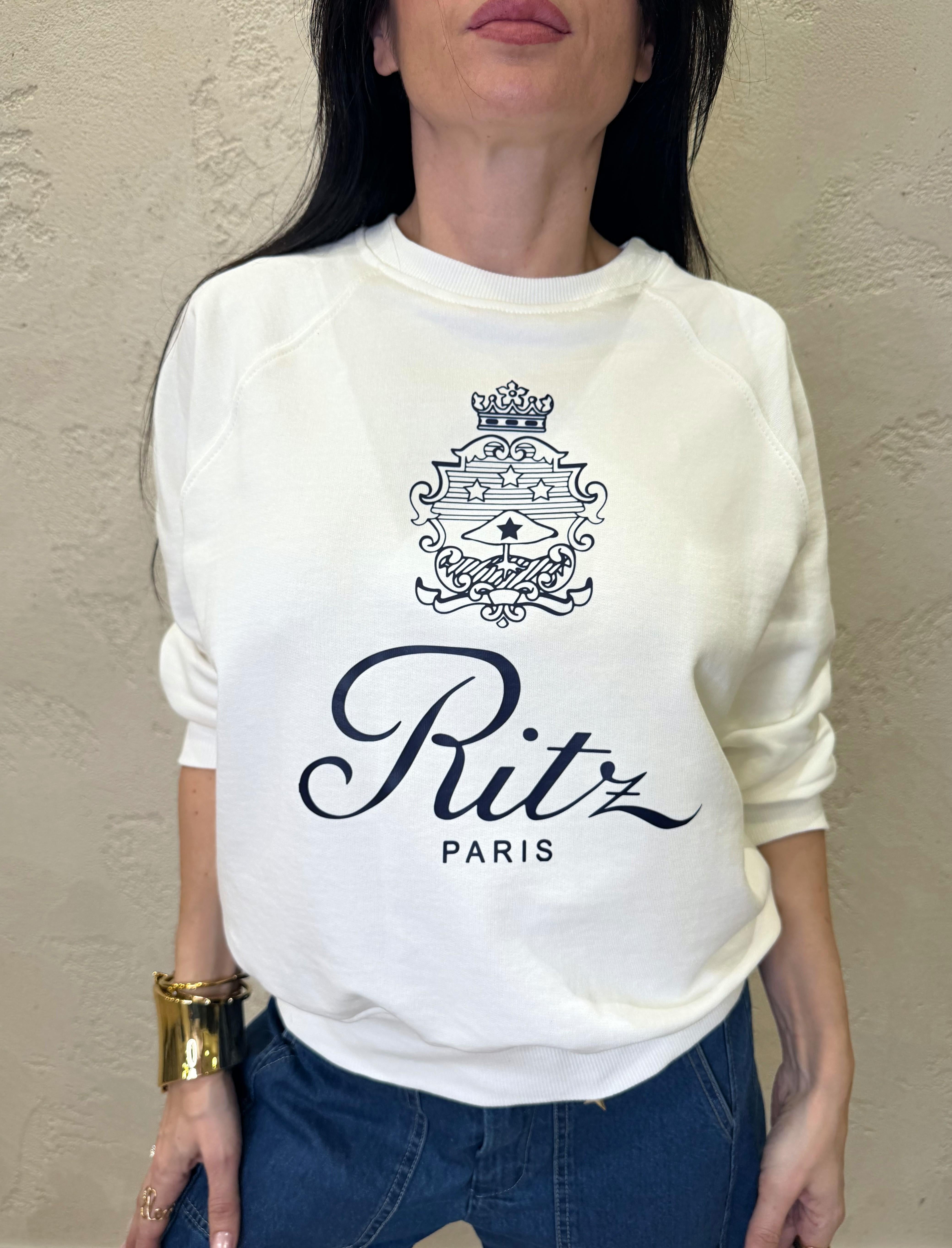 felpa garzata con stampa frontale 26M3674 BIANCO/BLU TENSIONE IN