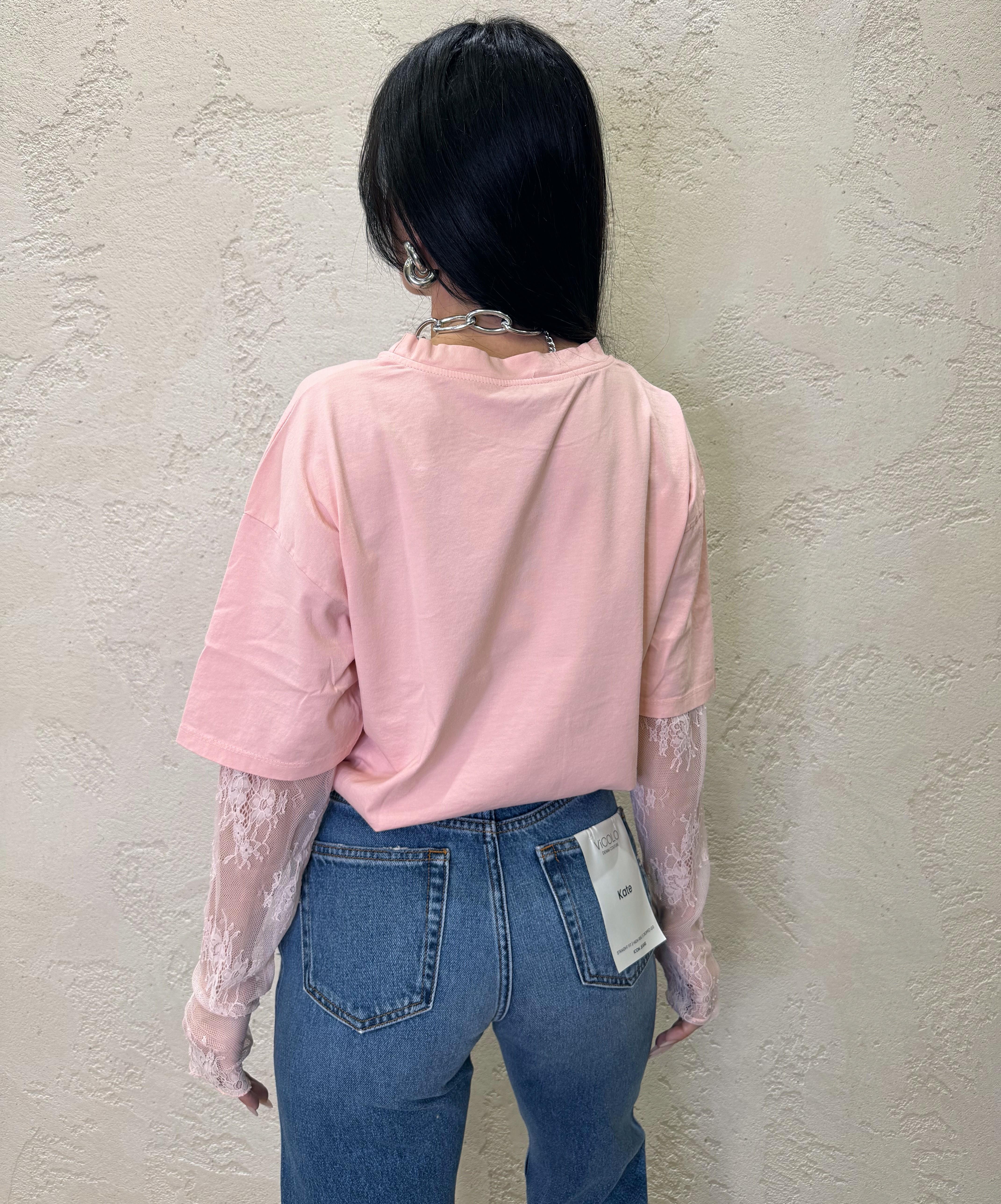 t-shirt con maniche in pizzo 11073 ROSA SUSY MIX