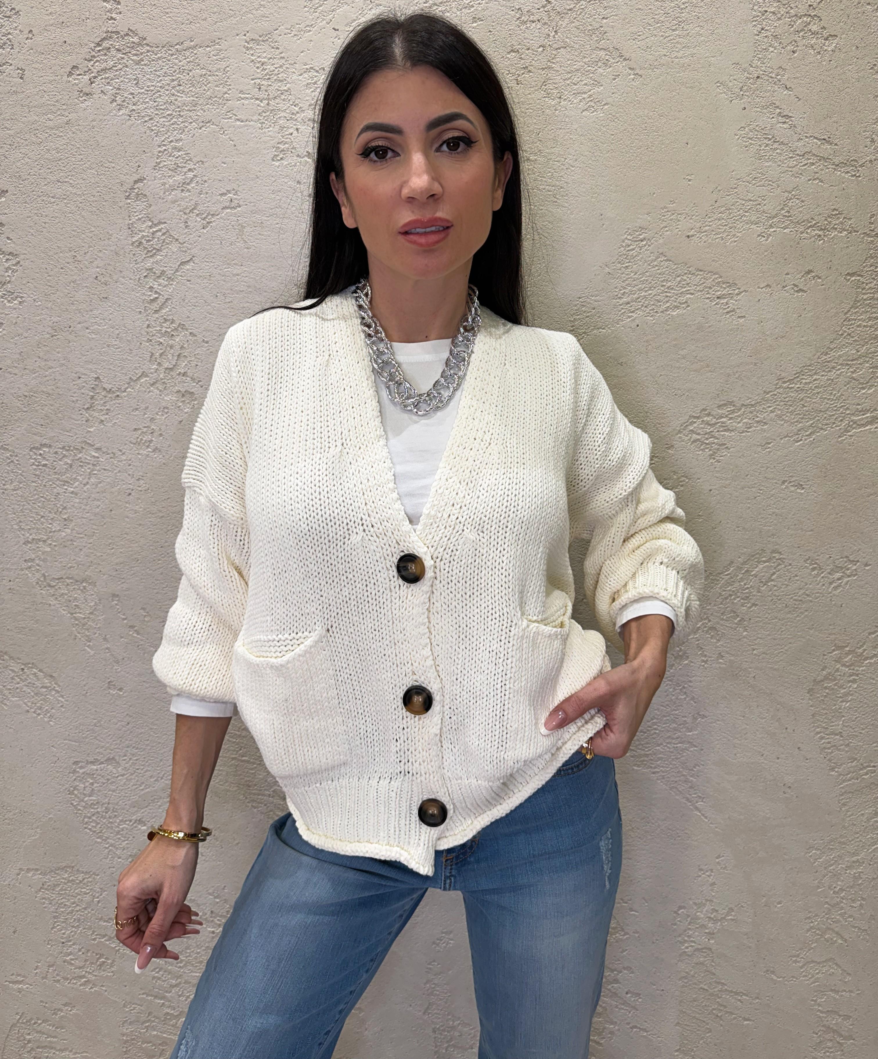 cardigan in maglia con bottoni 3AB3015 BURRO VICOLO