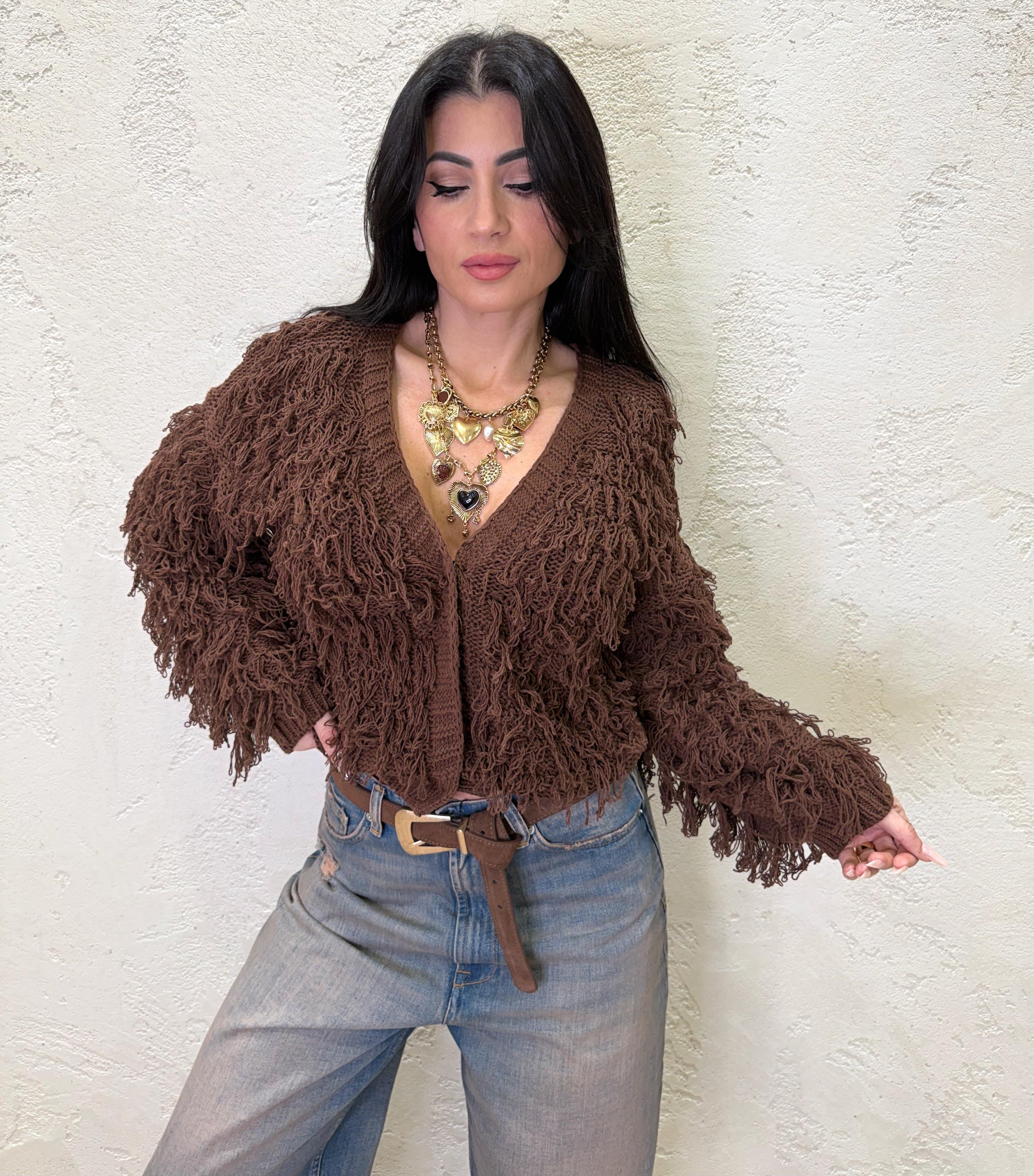 cardigan in maglia sfrangiato JIT-Q005 MARRONE HAVEONE