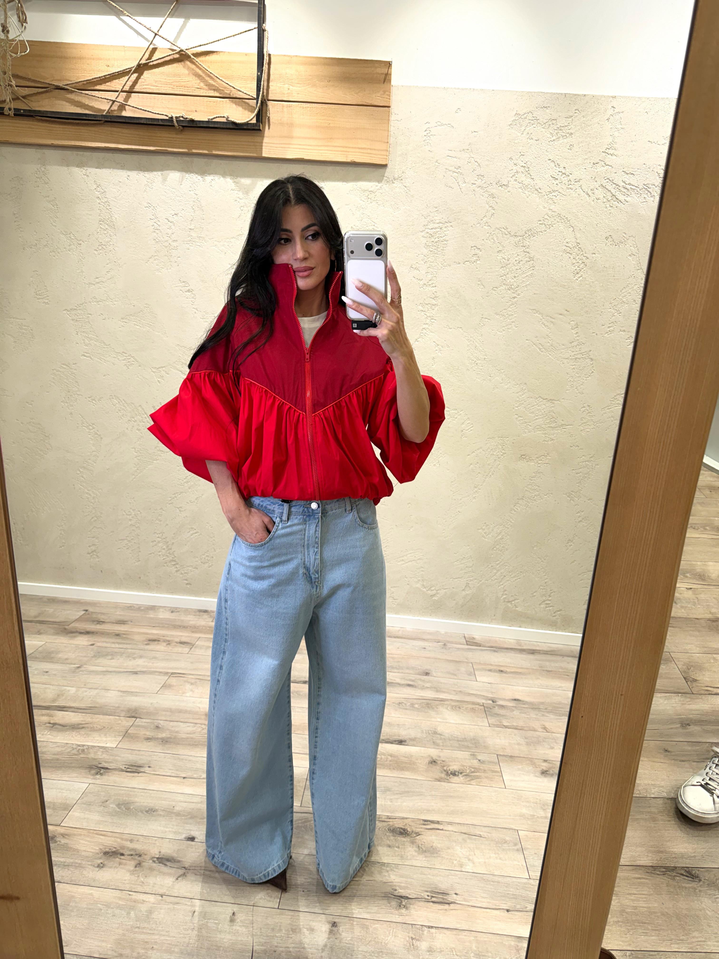 bomber effetto balloon doppio colore in 100% cotone 38967 ROSSO TENSIONE IN