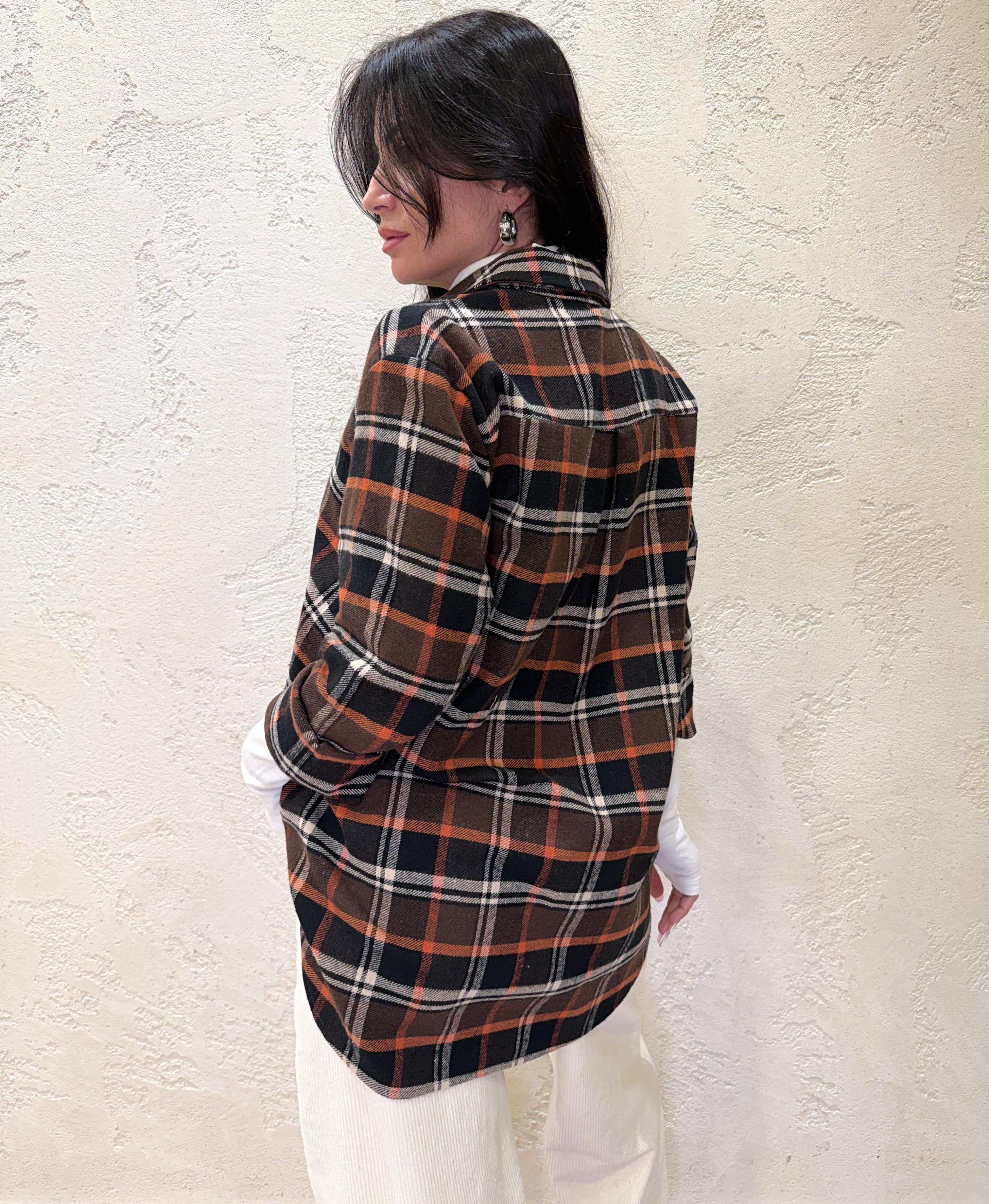 camicia check in flanella CJK-P145 NERO/ARANCIO HAVEONE