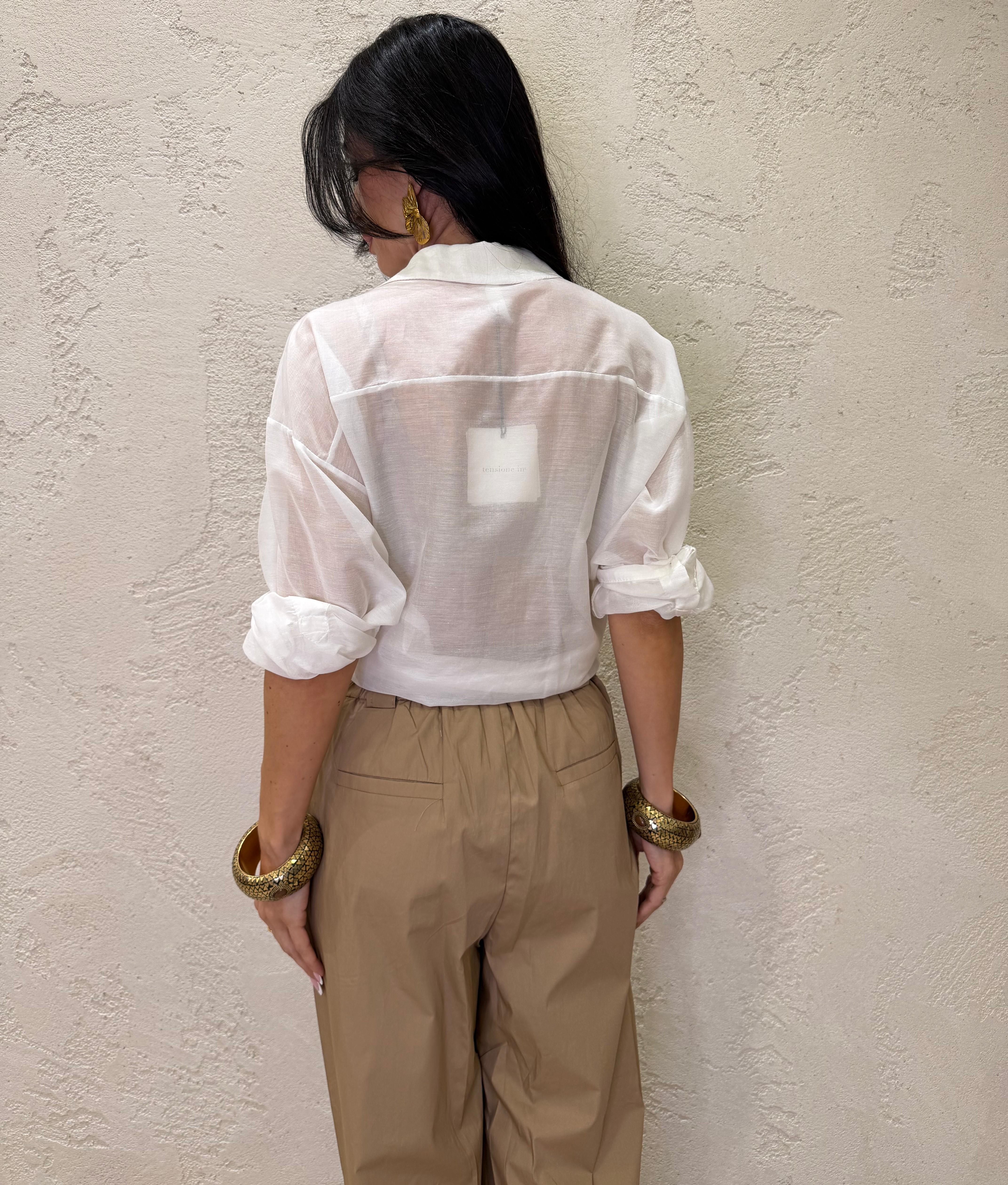 camicia in misto seta con tasca pailettes S26CG26 PANNA TENSIONE IN