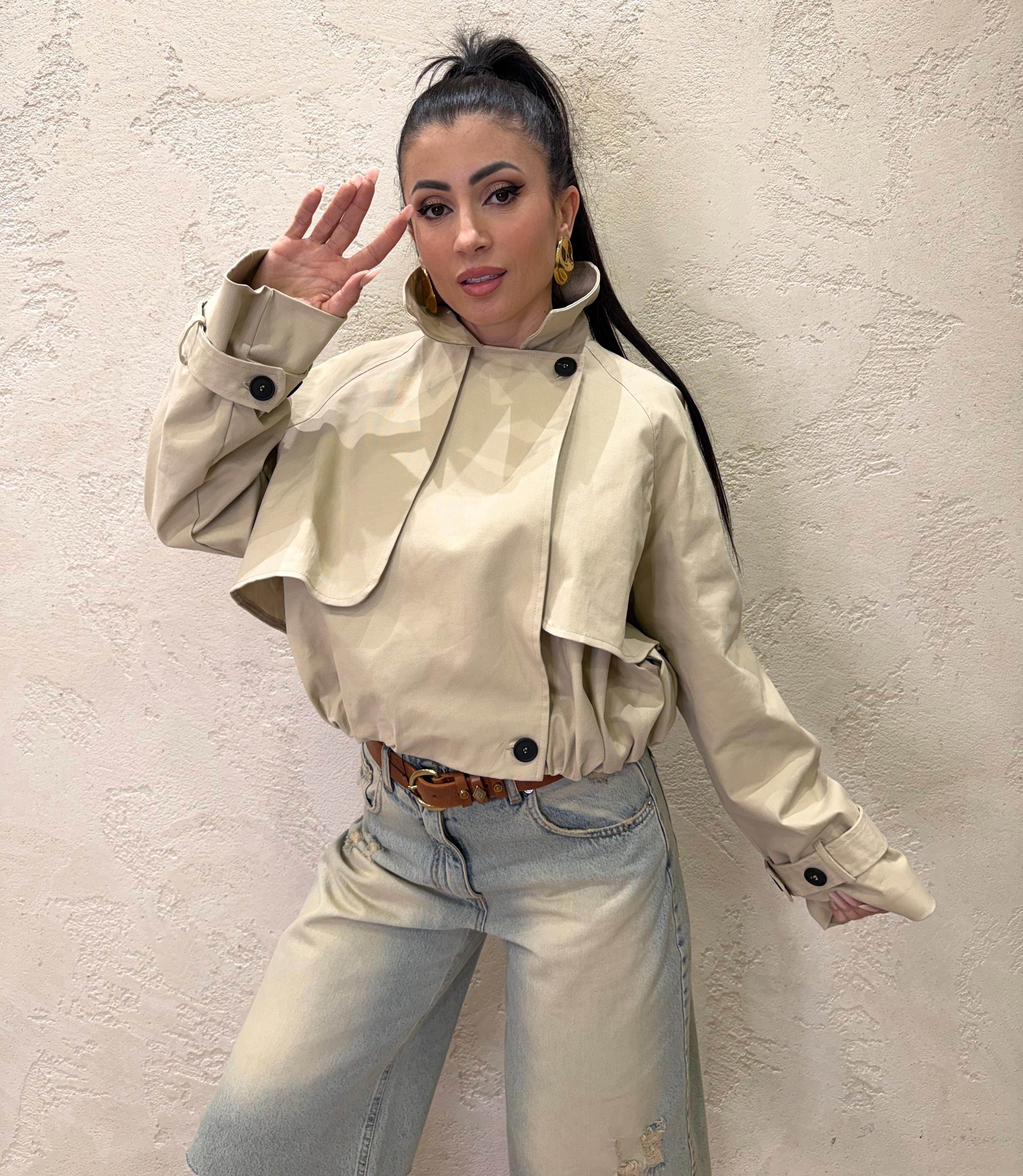 trench a bomber corto con chiusura asimmetrica KNO-Q051 BEIGE HAVEONE