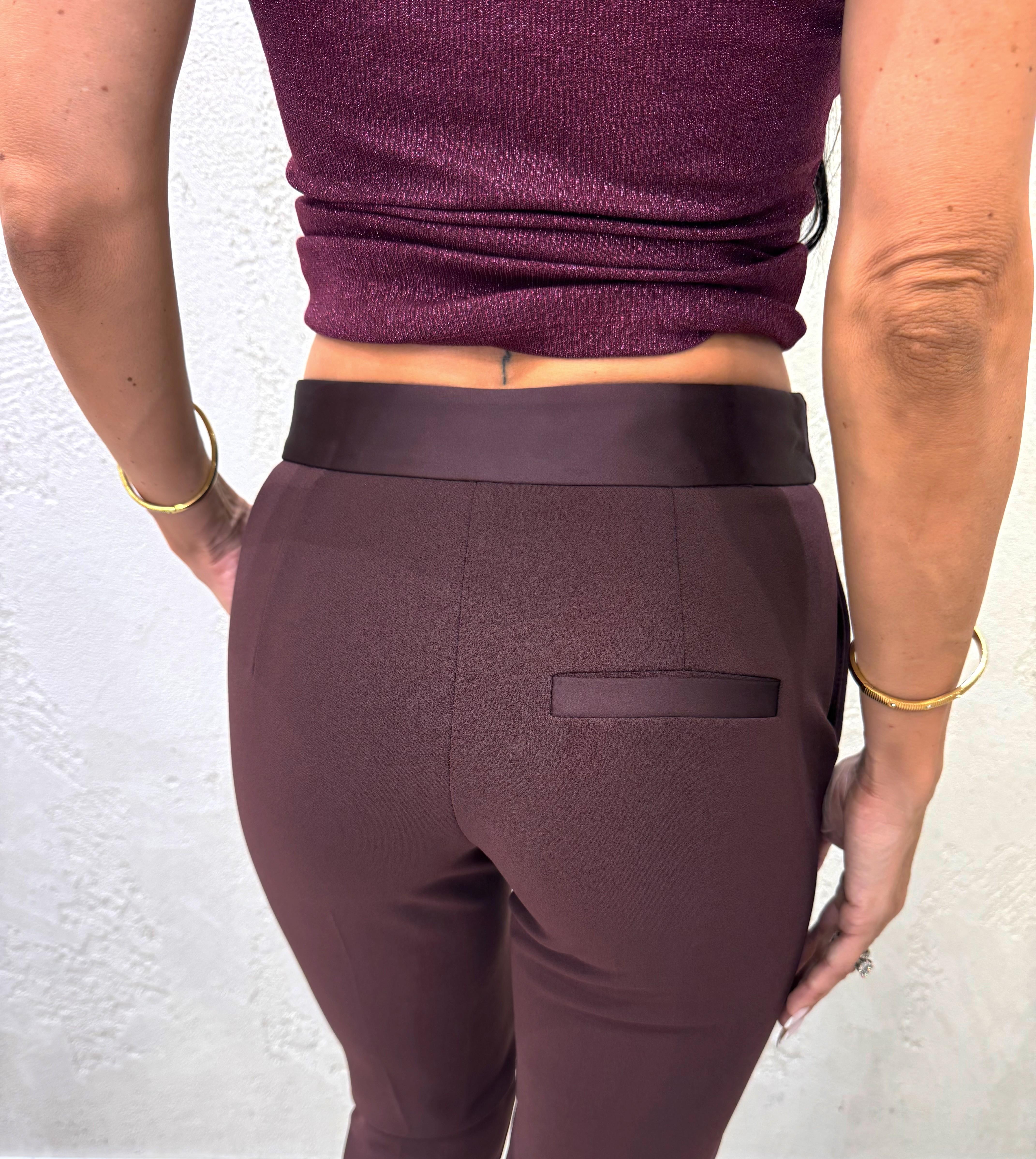 pantalone a sigaretta in crepe elasticizzato PVN2KAW PRUGNA IMPERIAL