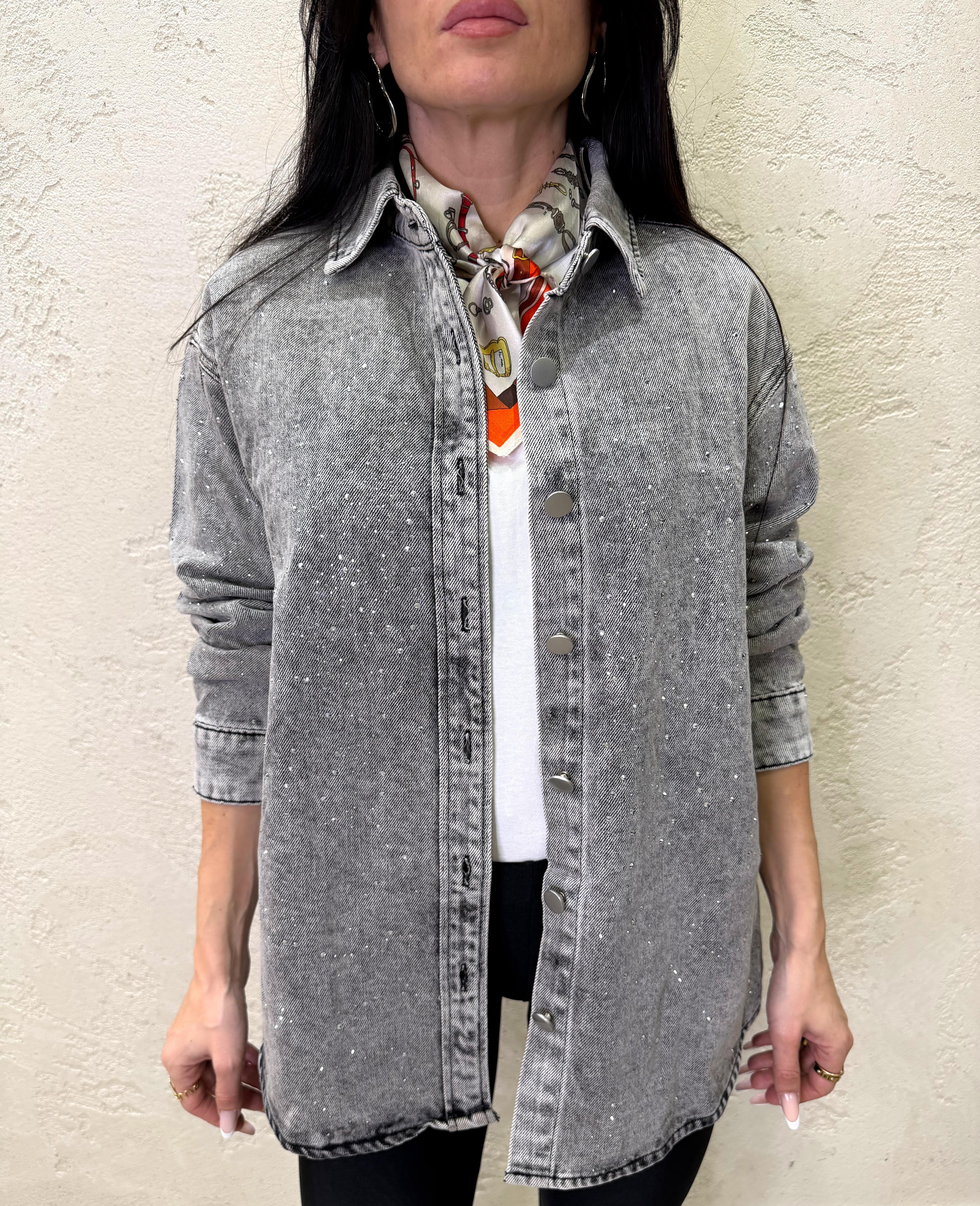 camicia in jeans con strass CMCDENIMSTRASS GRIGIO ELEVI