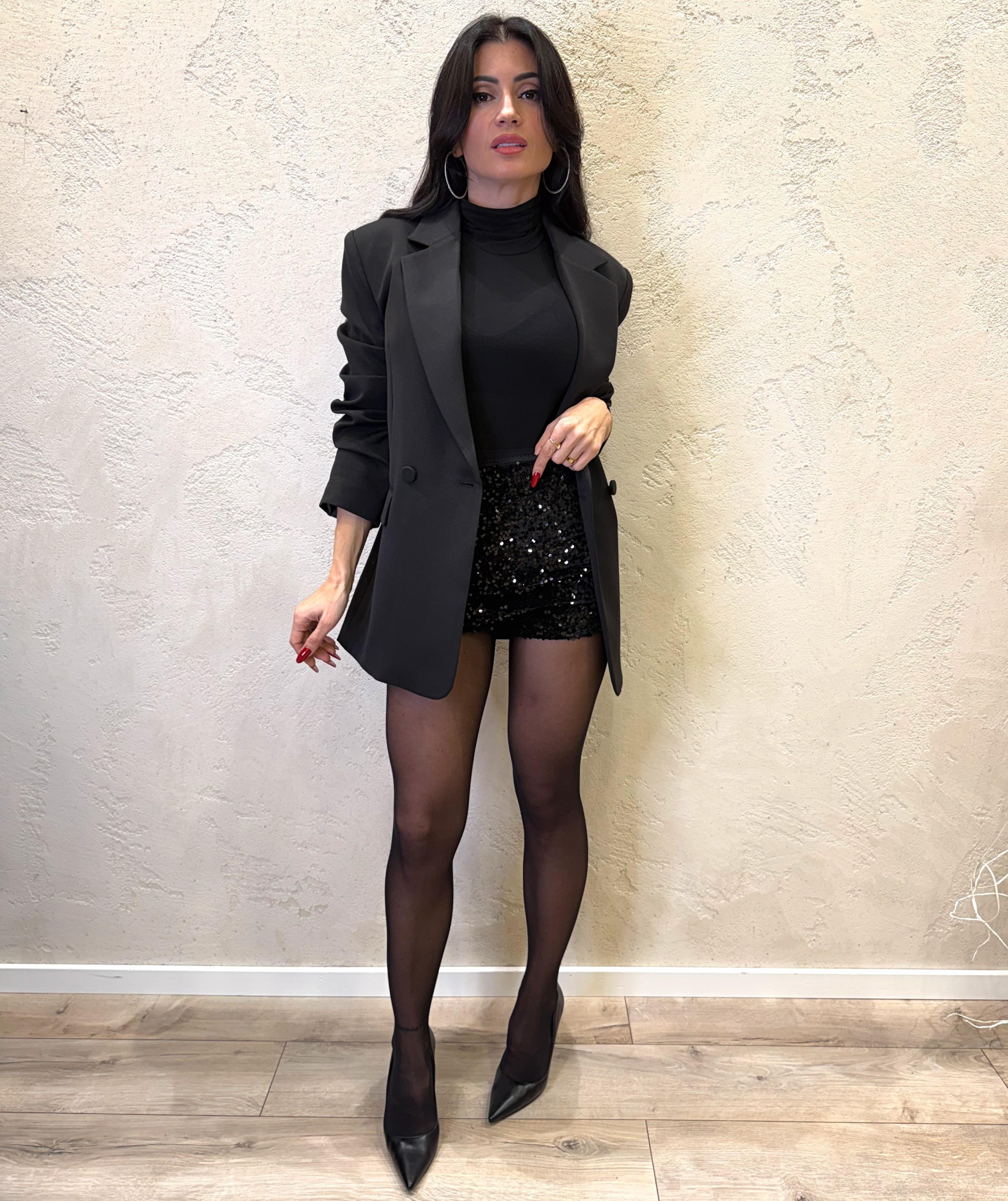 coulotte elasticizzata in ciniglia con paiettes 26S1729 NERO TENSIONE IN