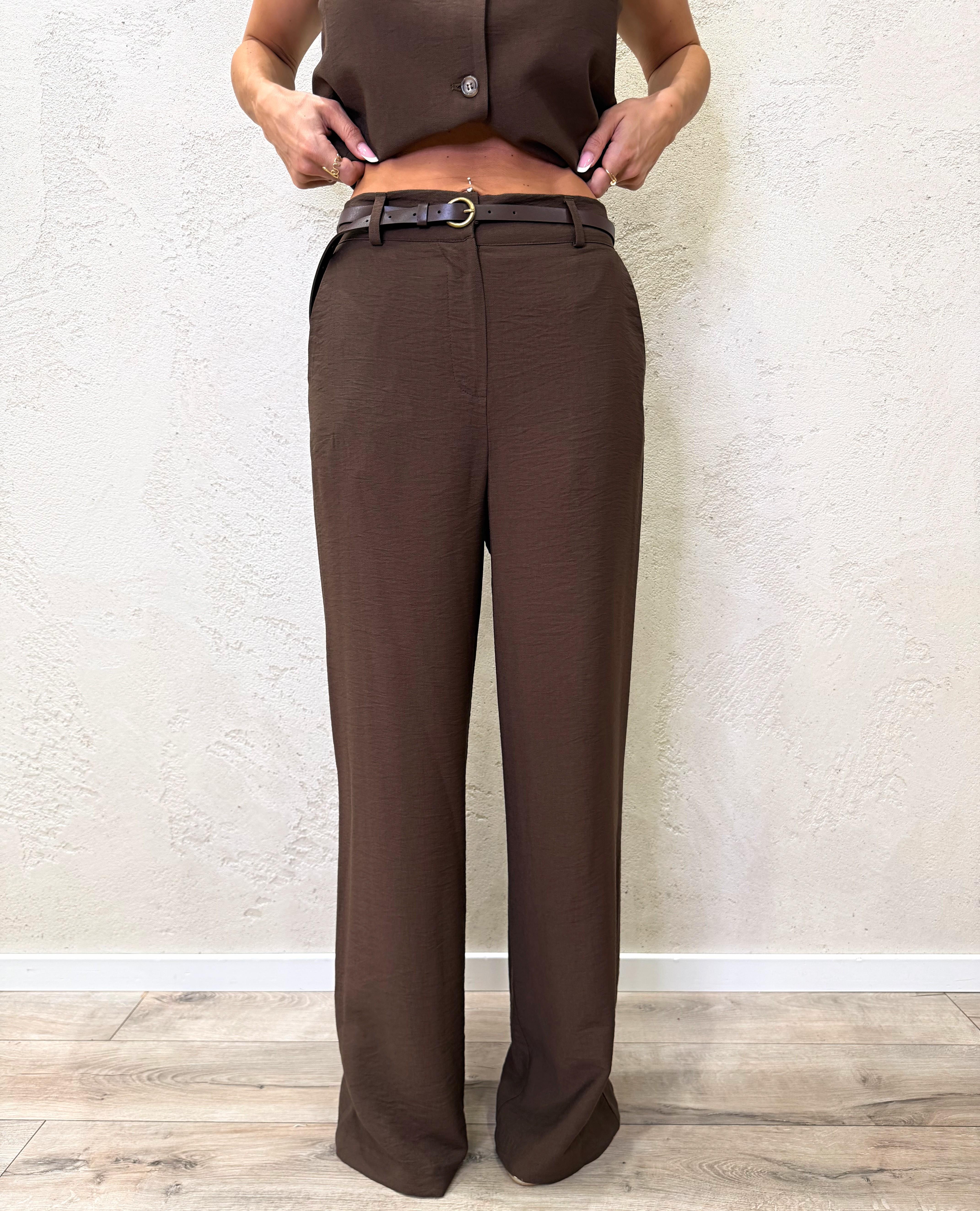 pantalone fluido a palazzo con cintura integrata PIA-Q532 MORO HAVEONE