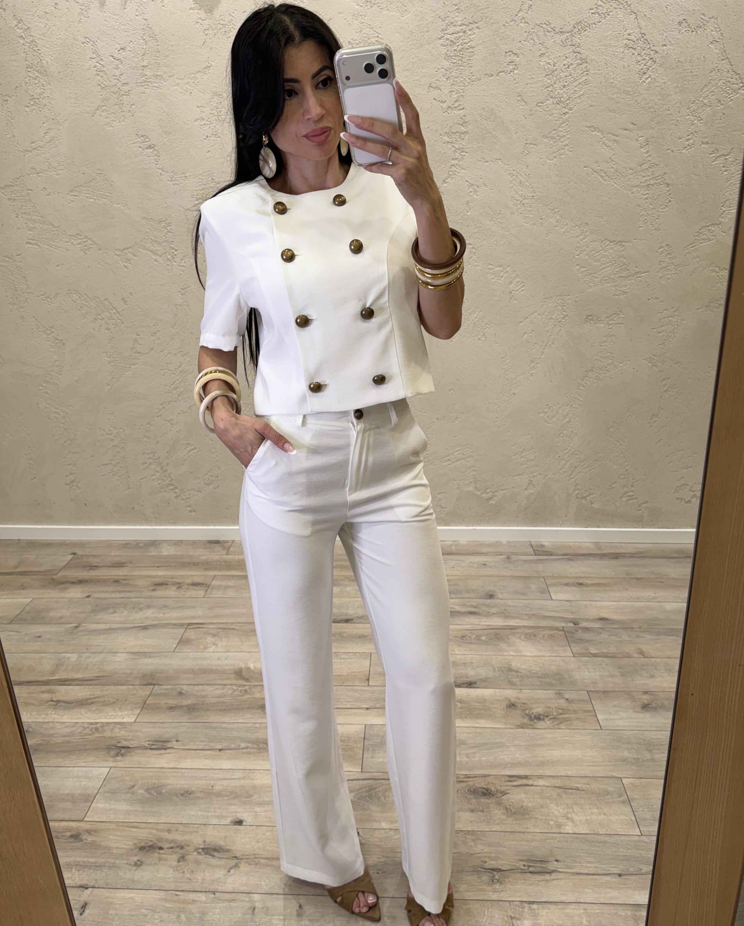 giacca a maniche corte con chiusura a doppiopetto e bottoni a contrasto JMN-Q122 BIANCO HAVEONE