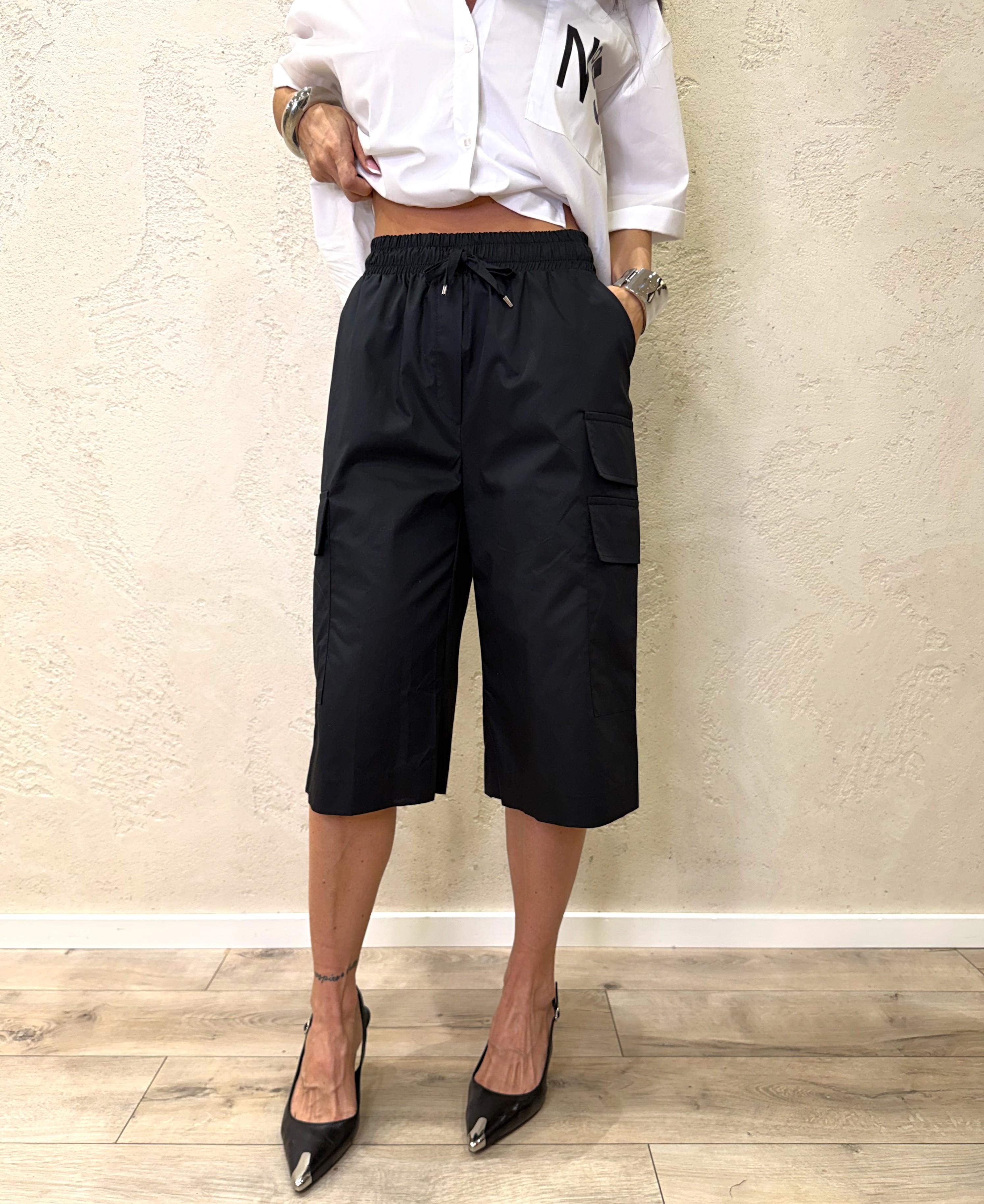 maxi bermuda cargo in cotone 26P5003 NERO TENSIONE IN