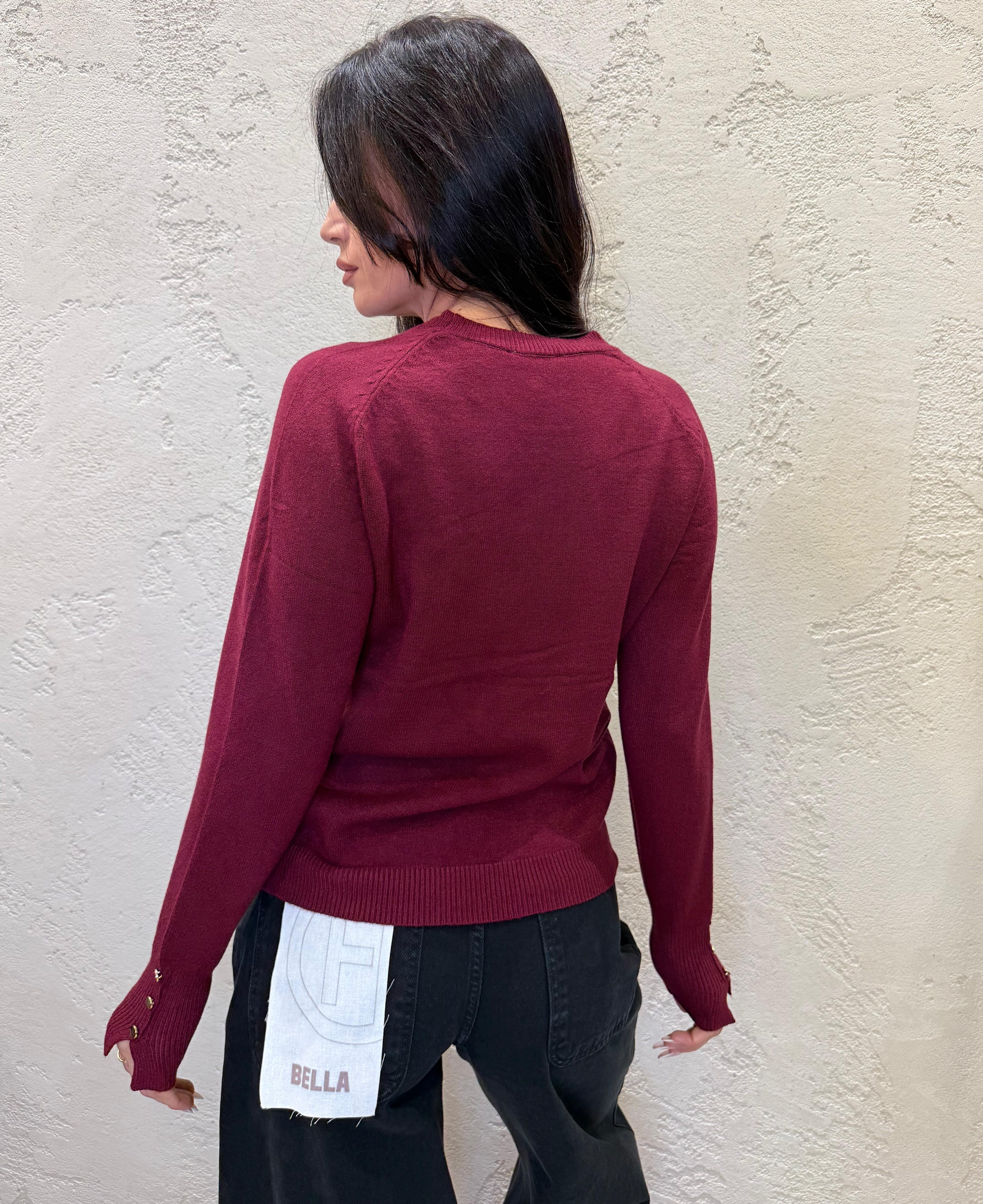 maglia a trecce con bottoncini su polso MGTRECCIA BORDEAUX ELEVI