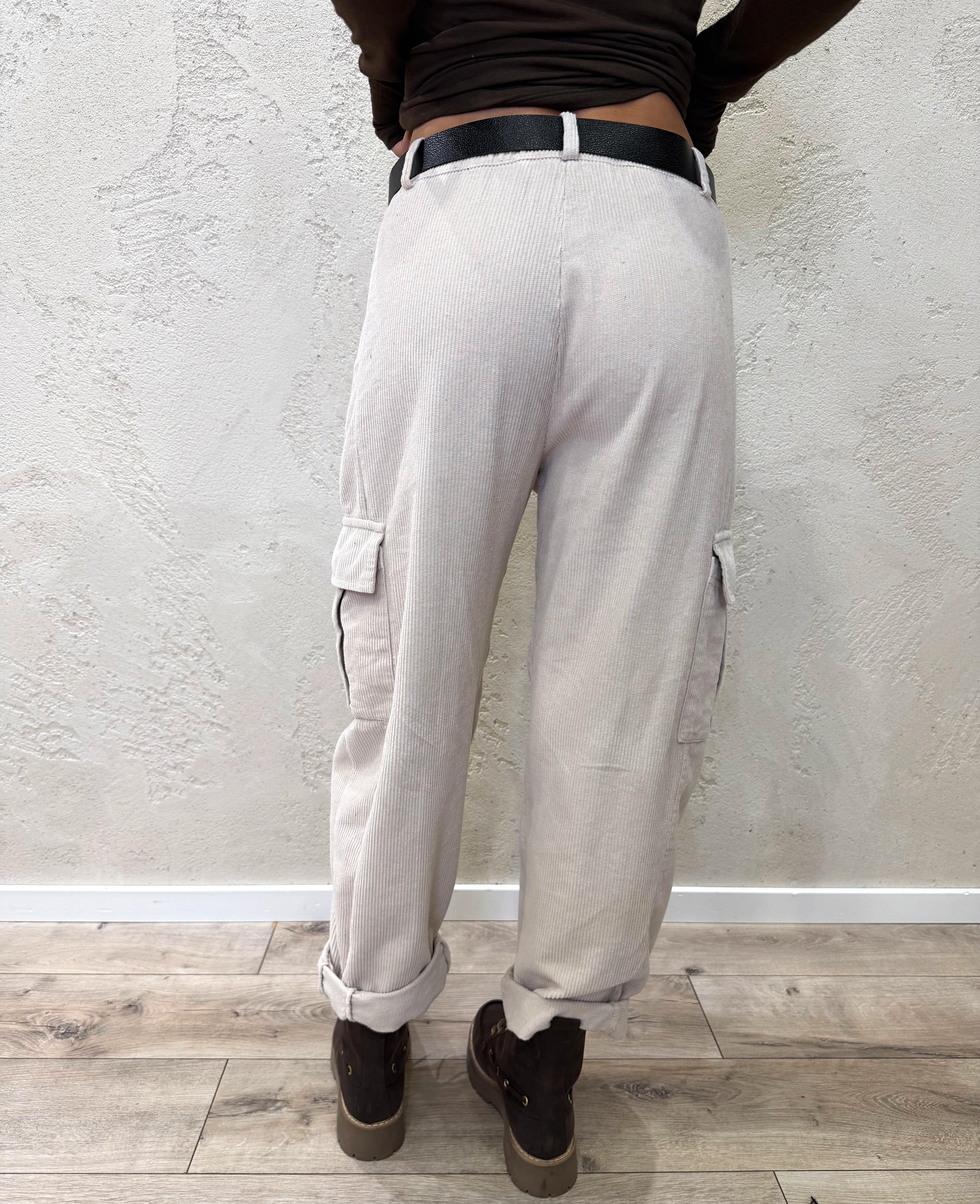 pantalone modello baloon tasconato in velluto a costine 59423P AVORIO SUSY MIX