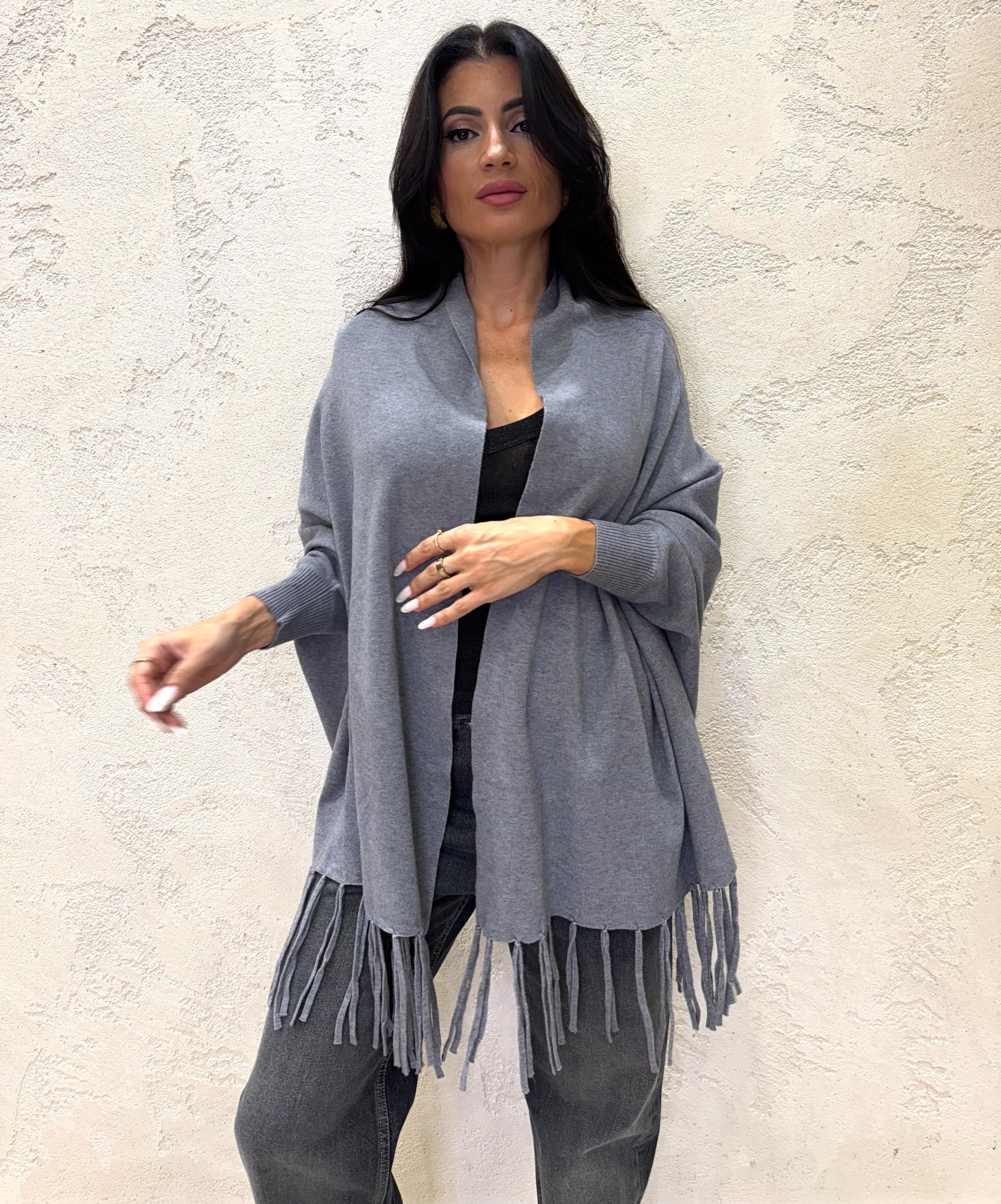 poncho con frange AP366525 GRIGIO SUSY MIX