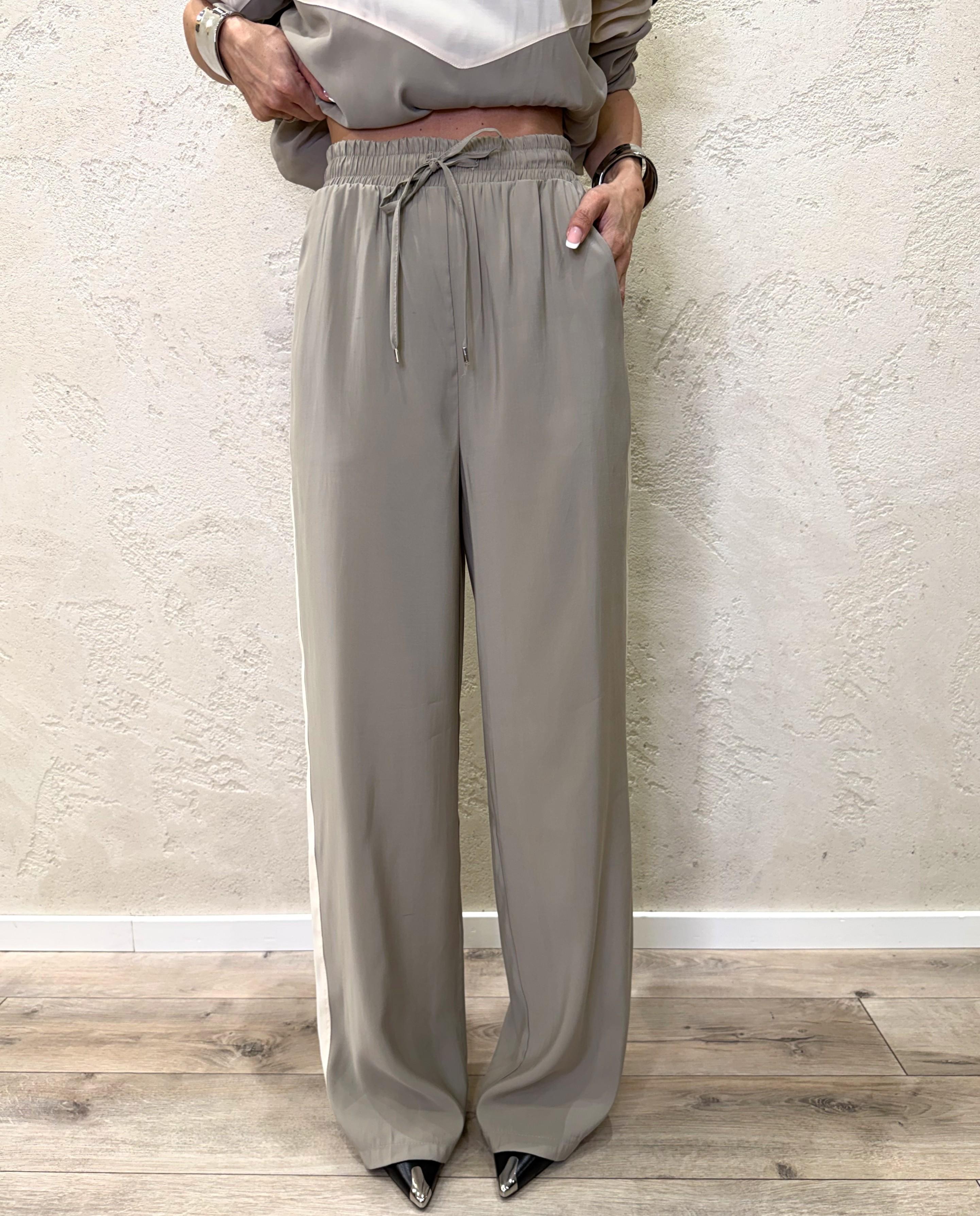 pantaloni laurent modello a palazzo tessuto cupro 26P4584 DESERTO/PANNA TENSIONE IN
